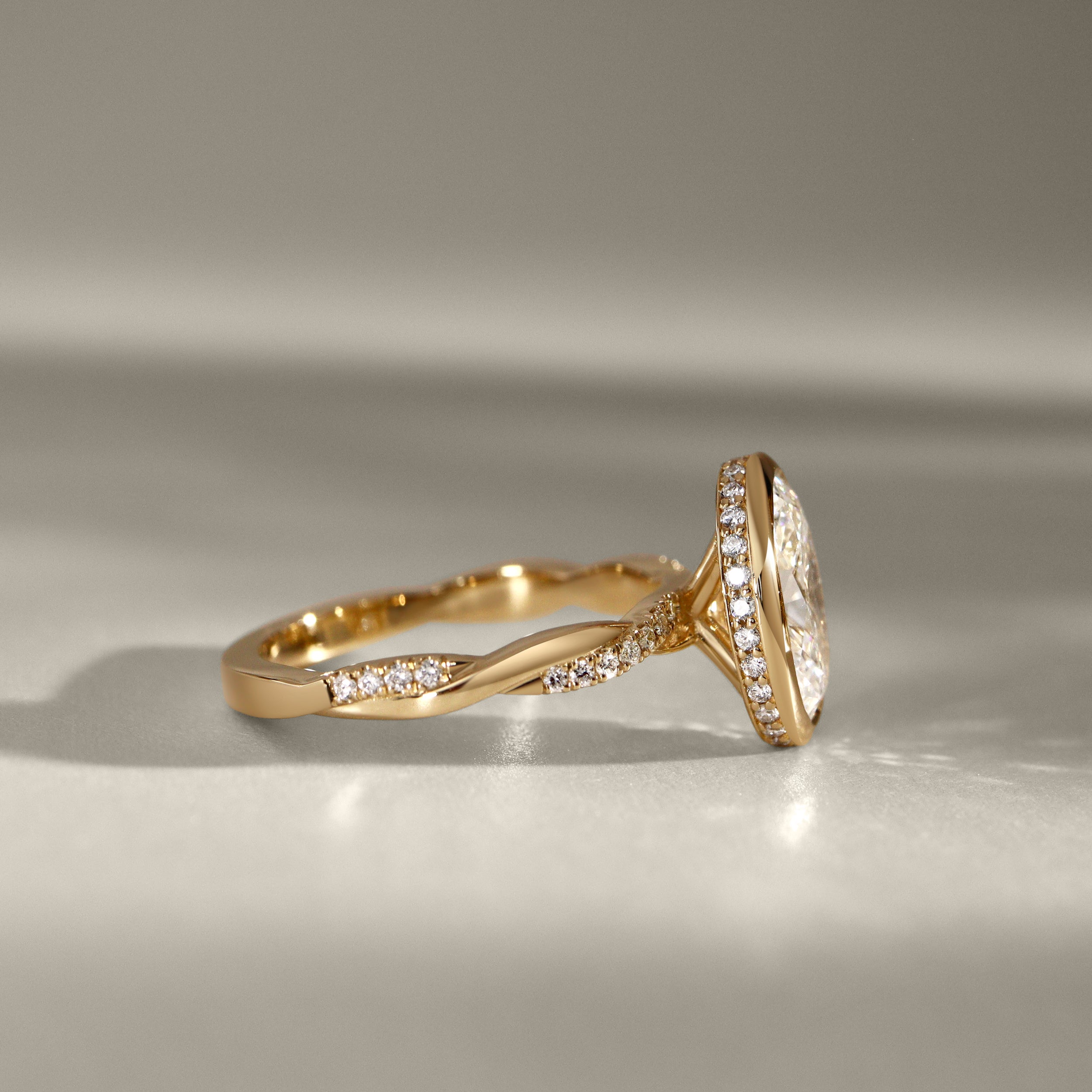 Bespoke #9176 - Customize Bezel Julia Engagement Ring, 2ct Oval Lab Grown Diamond