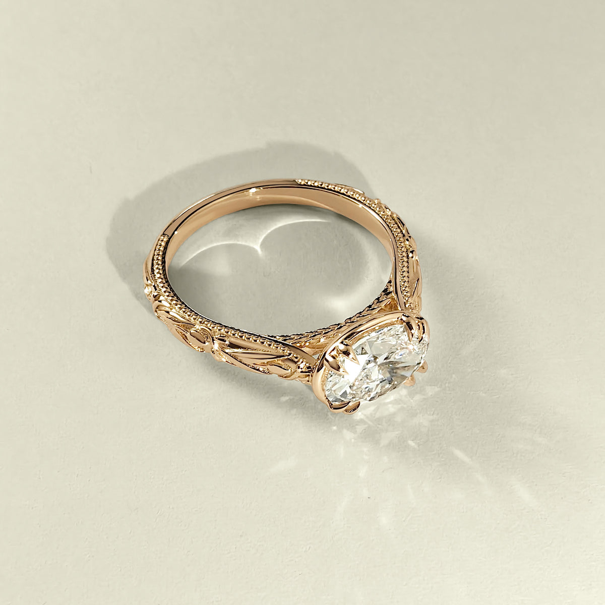 oval vintage inspired tulip cathedral engagement ring