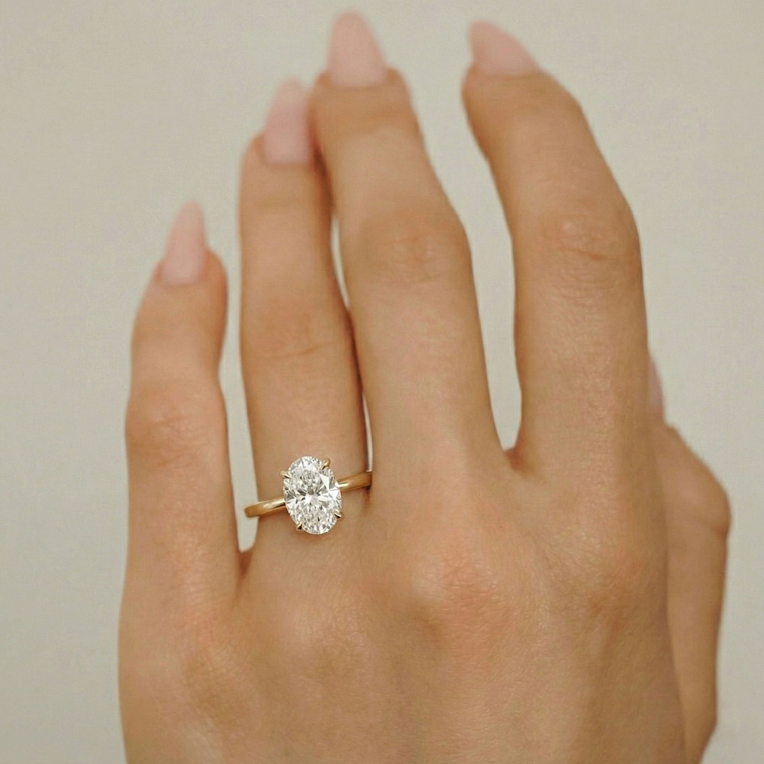 Ava Oval Solitaire Cathedral Engagement Ring, Moissanite/Lab Diamond