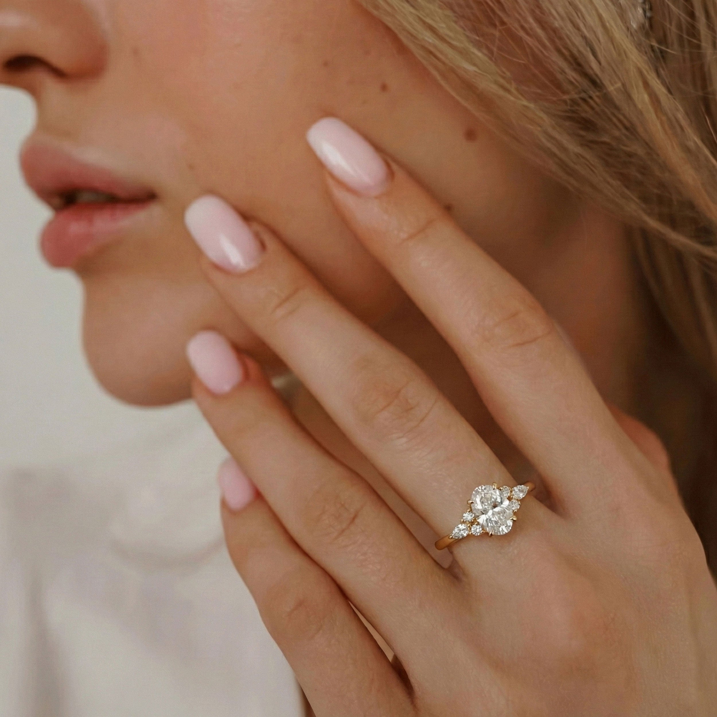 Elodie Oval Marquise Cluster Engagement Ring, Moissanite/Lab Grown Diamond