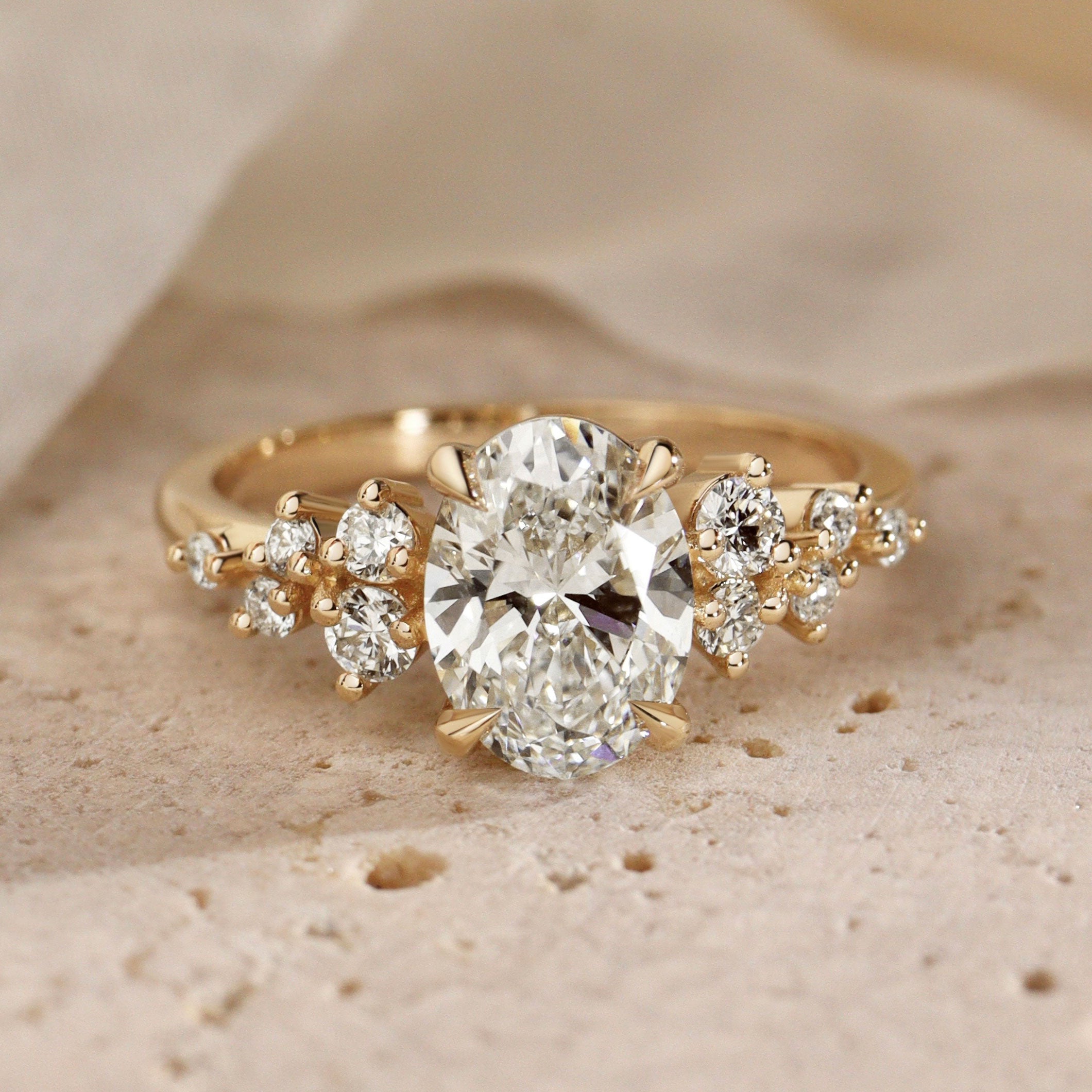 Oval Elena Cluster Engagement Ring, Moissanite/Lab Grown Diamond