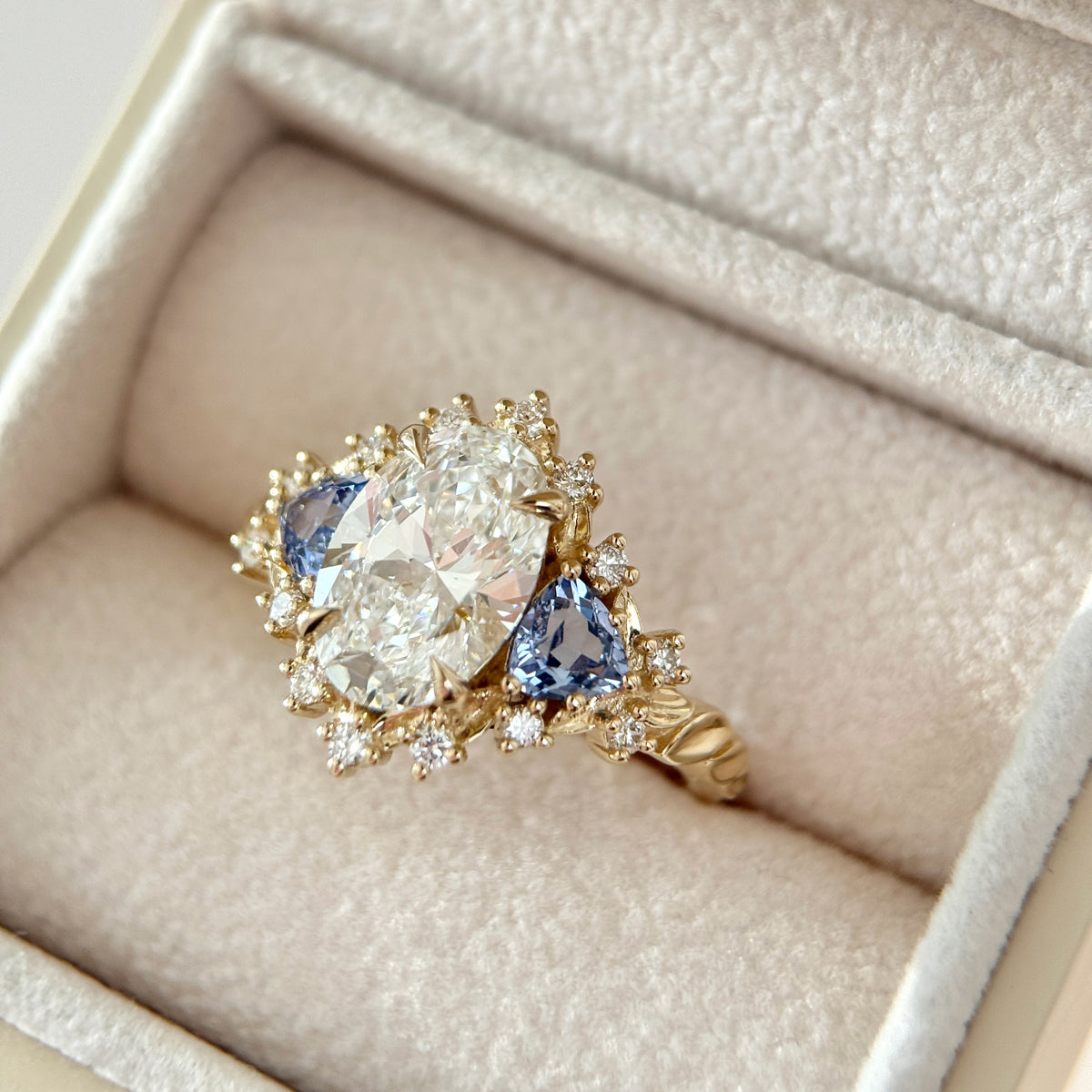 Bespoke #9189 - Custom Oval Nature Inspired Leaf Engagement Ring 2.5ct Lab Diamond