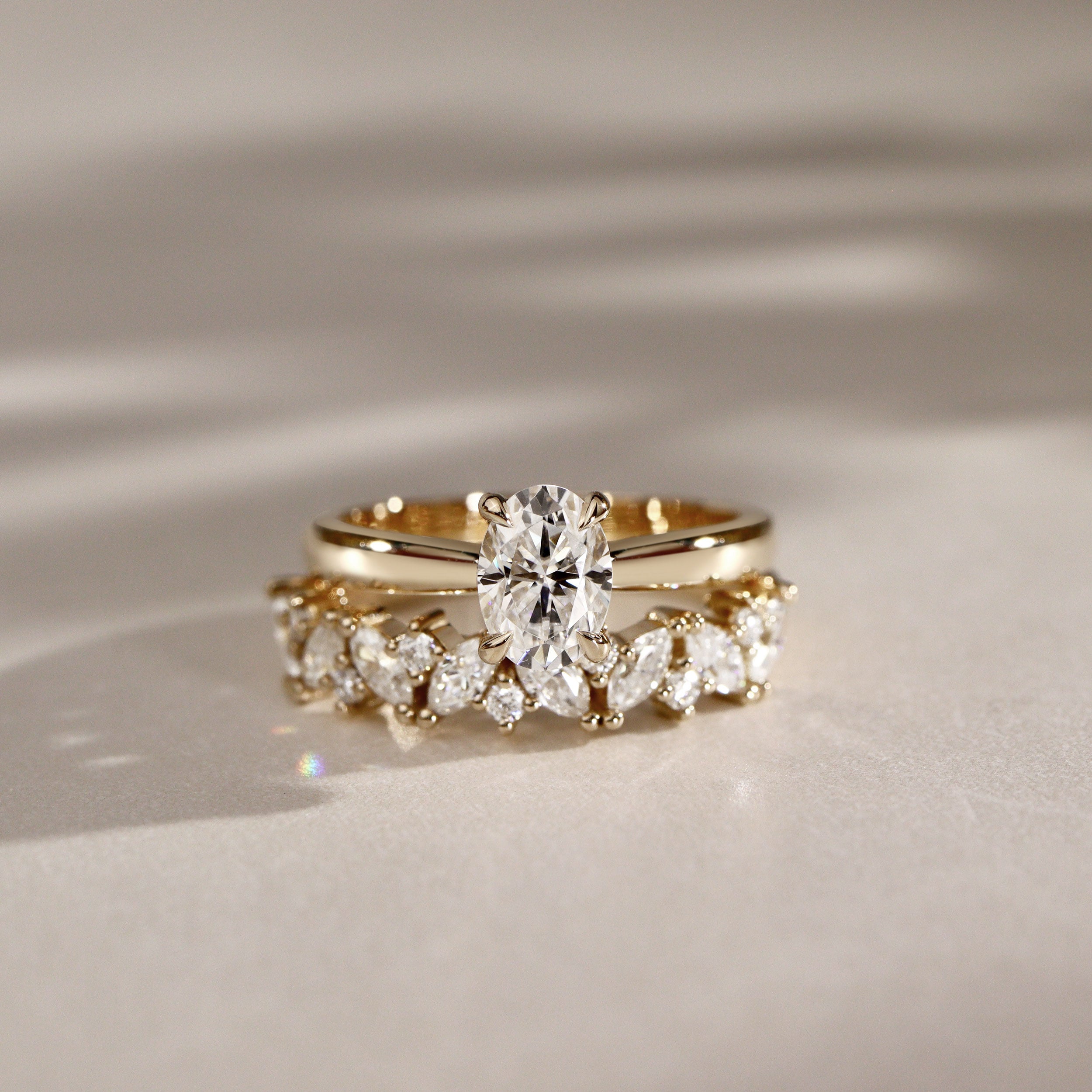 Lyra Oval Cut Solitaire Cathedral Engagement Ring, Moissanite/Lab Grown Diamond