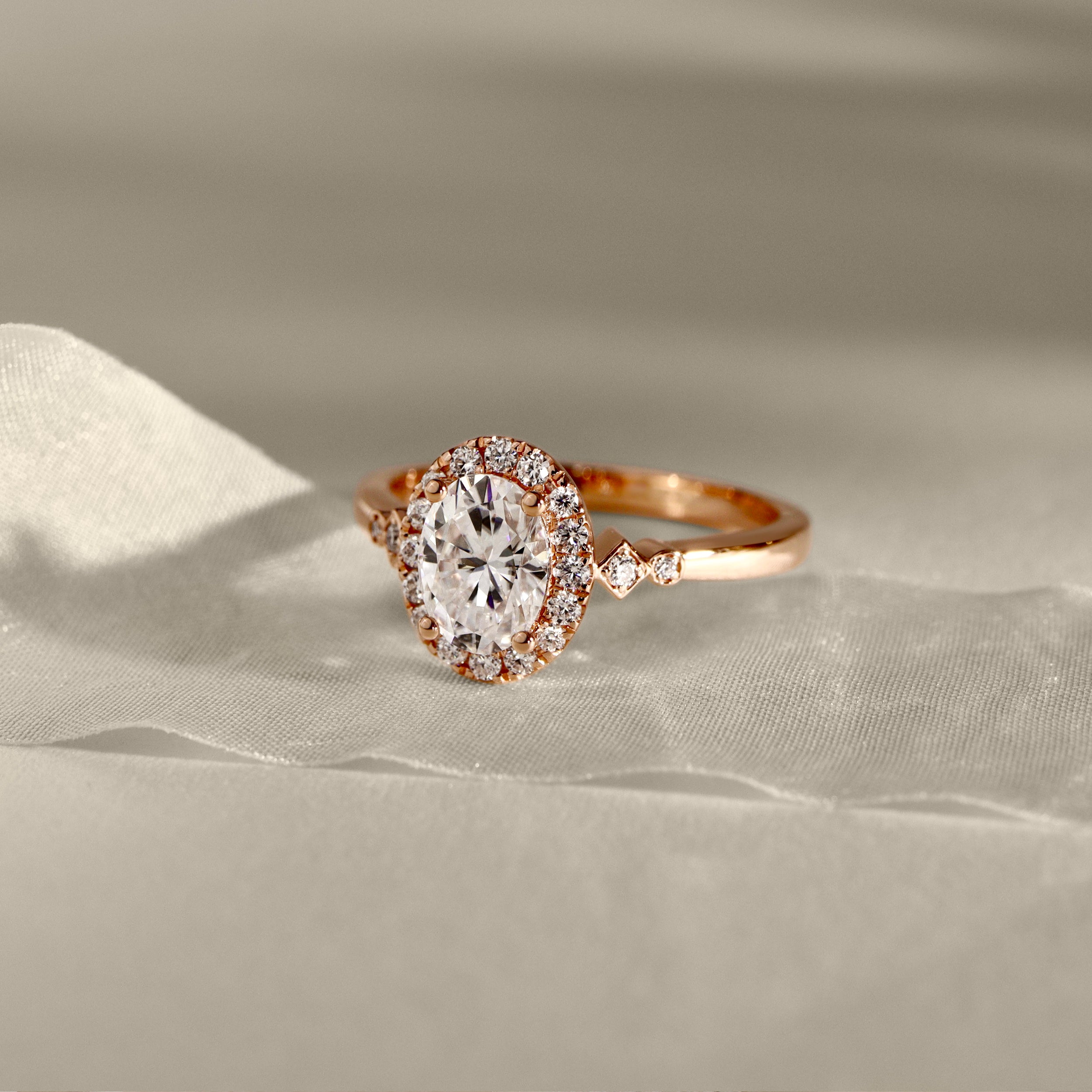 Viola Oval Halo Milgrain Cathedral Engagement Ring, Moissanite/Lab Diamond