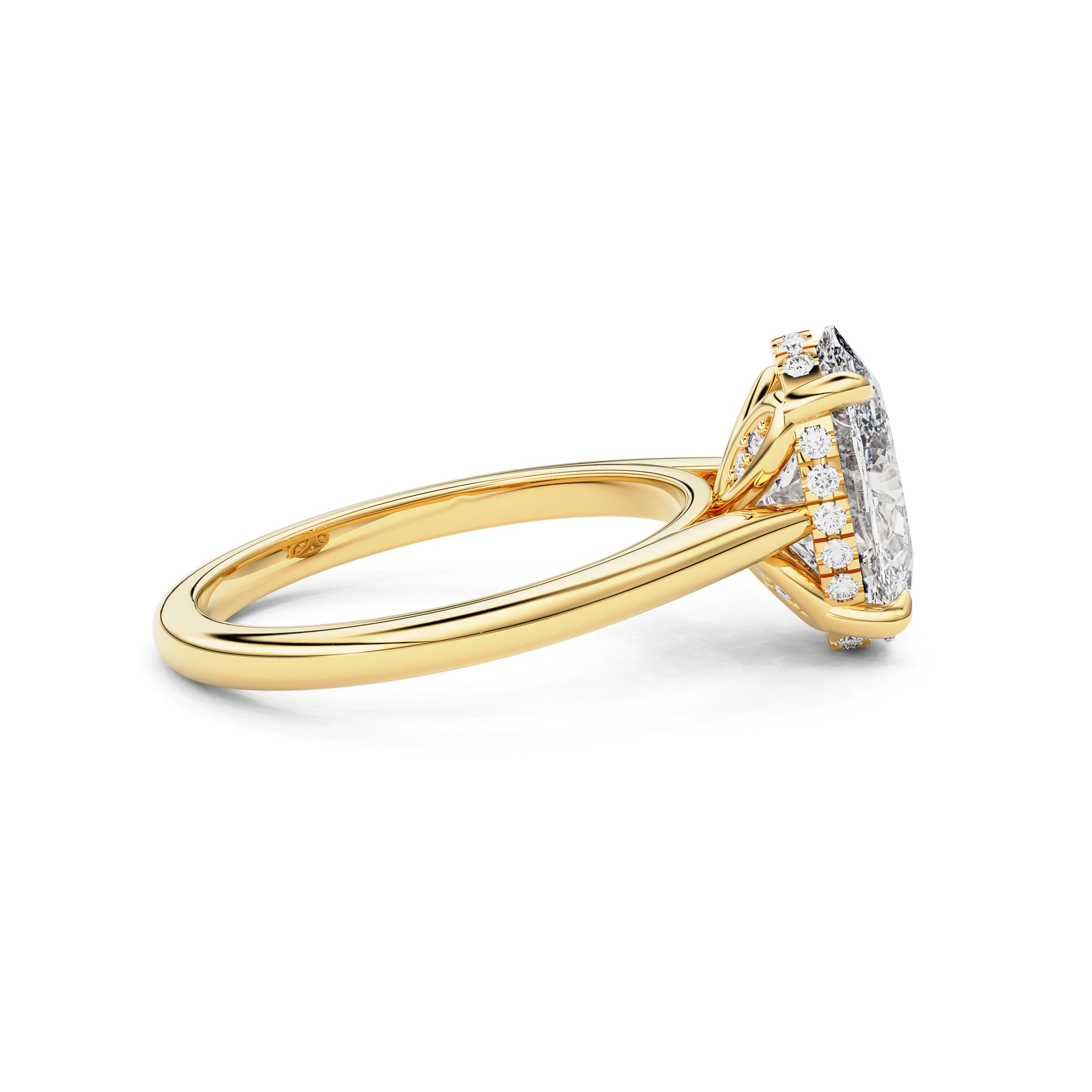 Rosalie Oval Hidden Halo Cathedral Engagement Ring, with Petal Basket