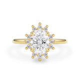 Oval Peaceful Sunflower Halo Engagement Ring, Moissanite/Lab Grown Diamond