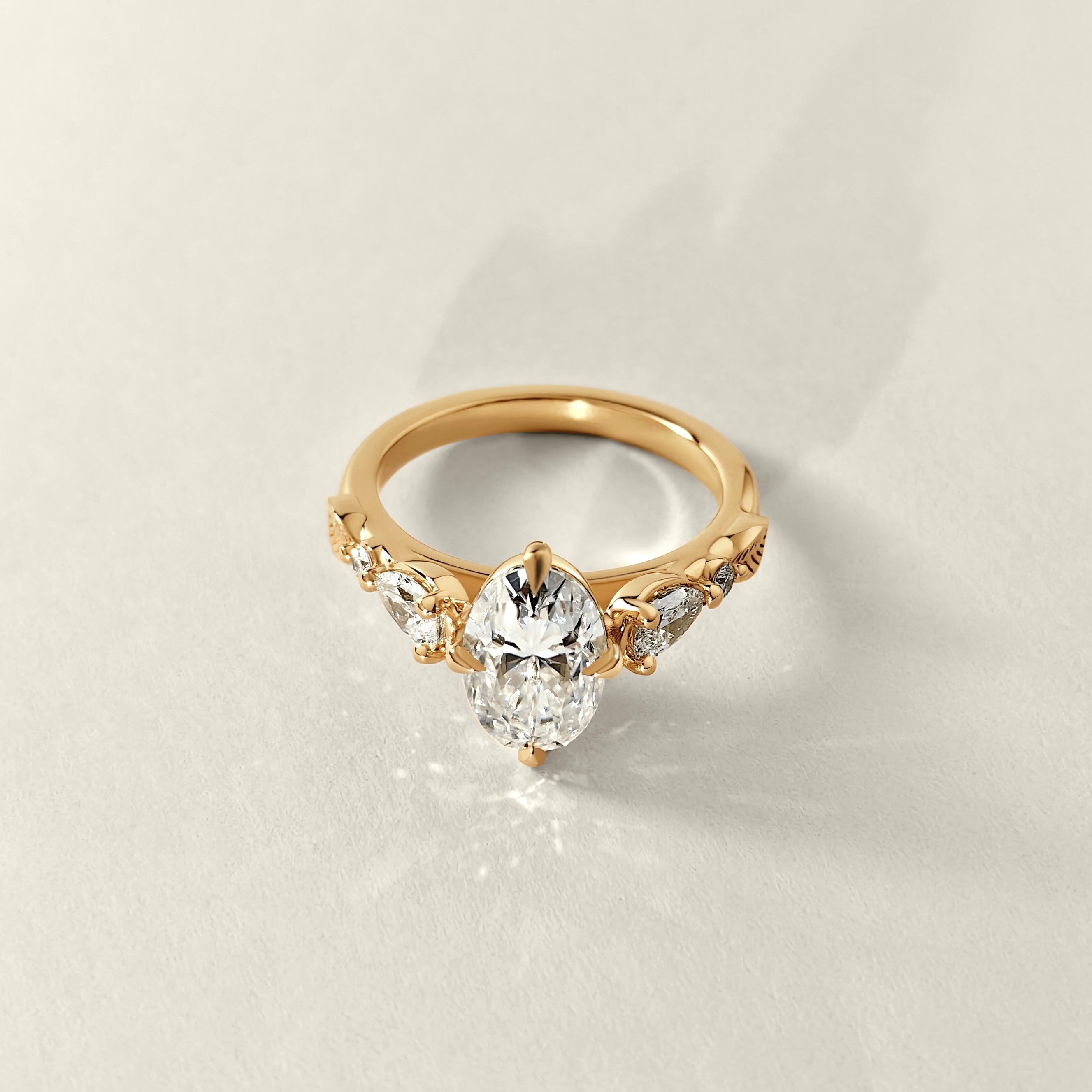 Madison Oval Cut Art Deco Leaf Band Engagement Ring, Compass Set