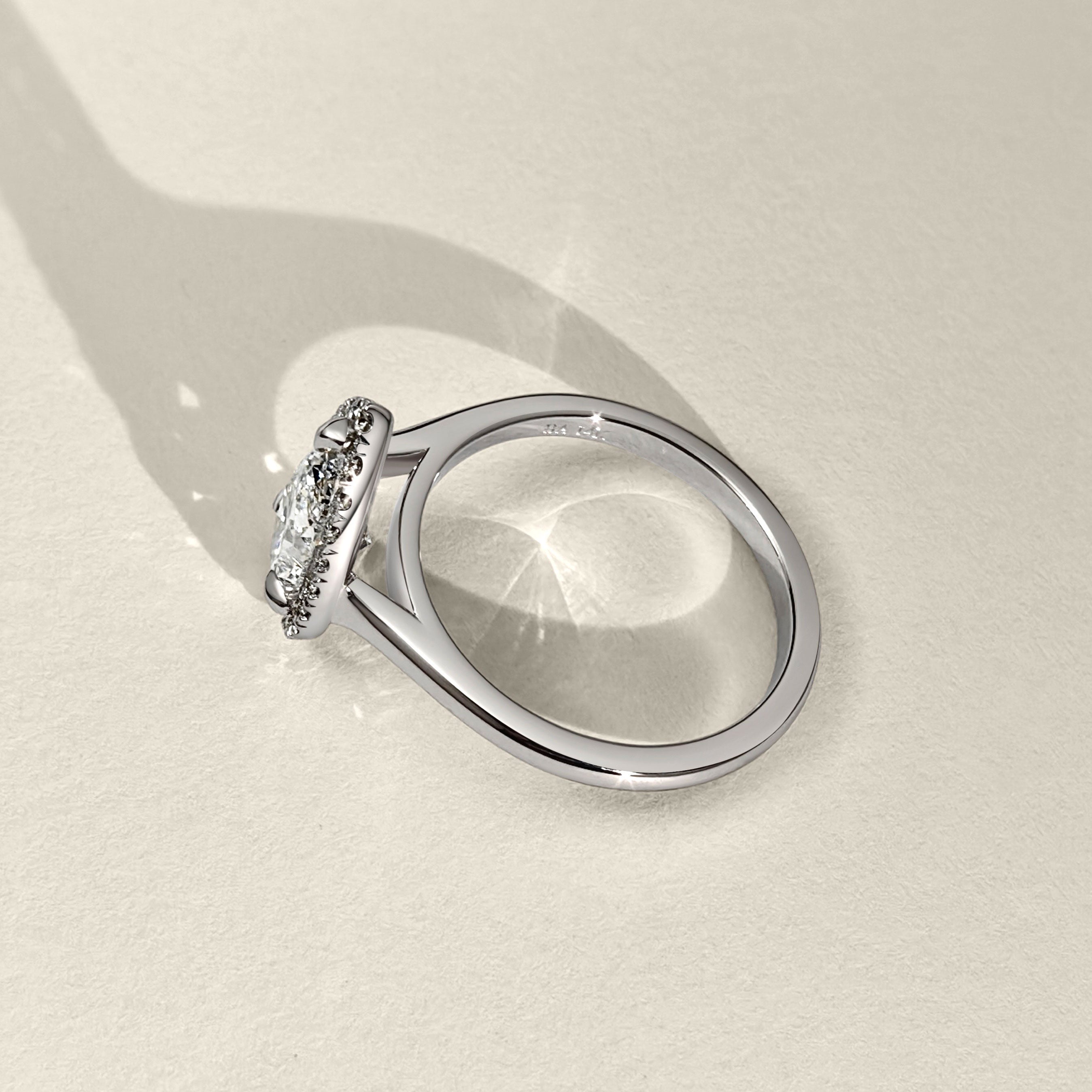 Paula Pear Forever Halo Engagement Ring, Moissanite/Lab Grown Diamond