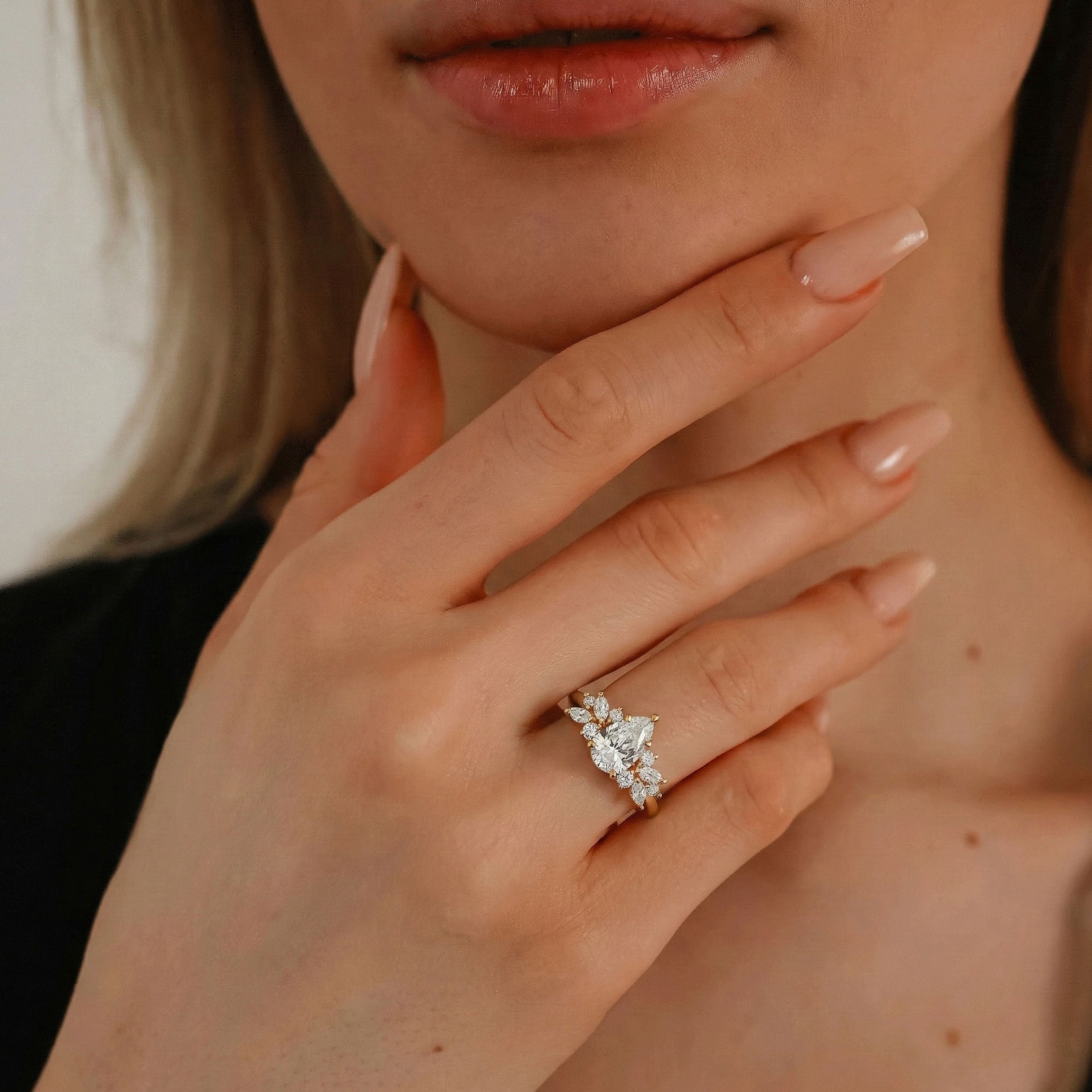 Pear Anna's Dream Cluster Engagement Ring, Pear With Marquise