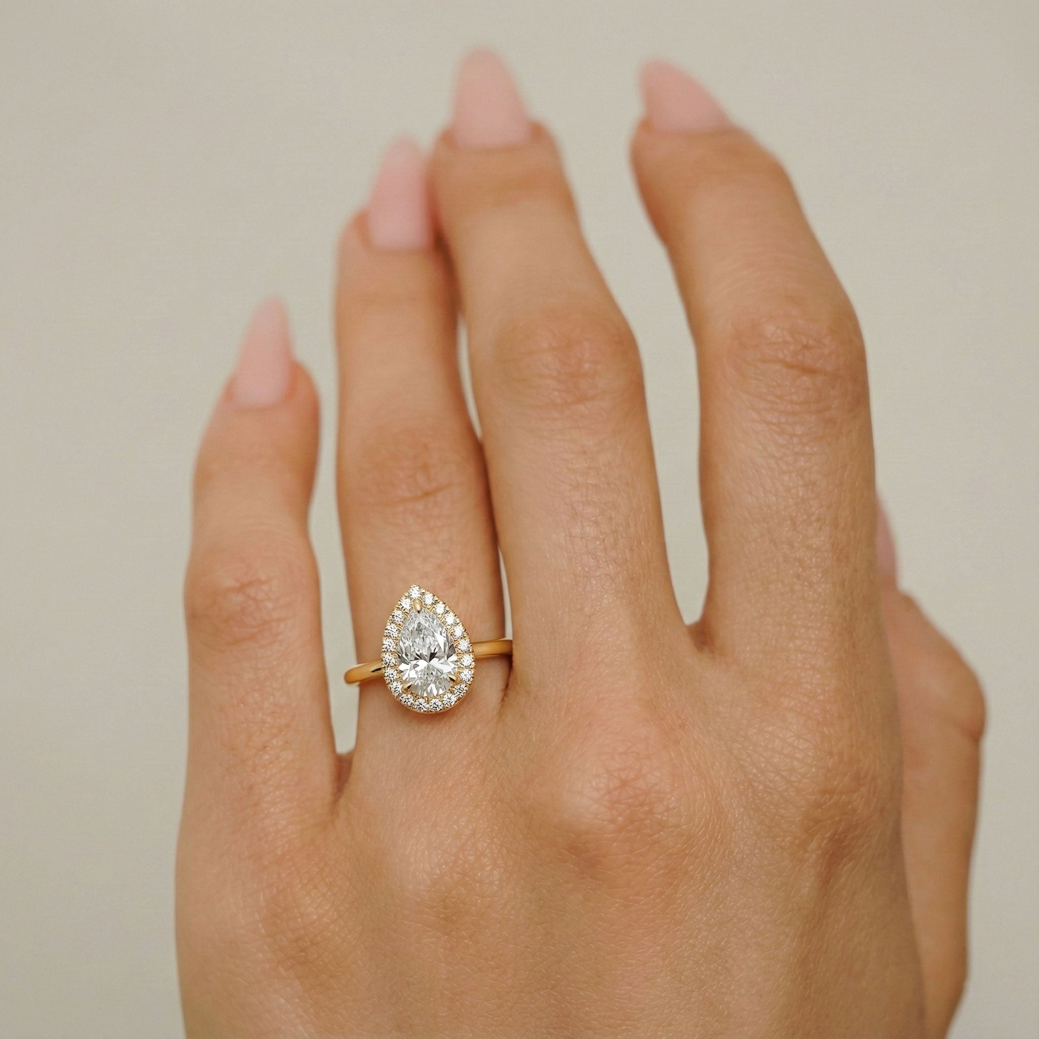 Paula Pear Forever Halo Engagement Ring, Moissanite/Lab Grown Diamond