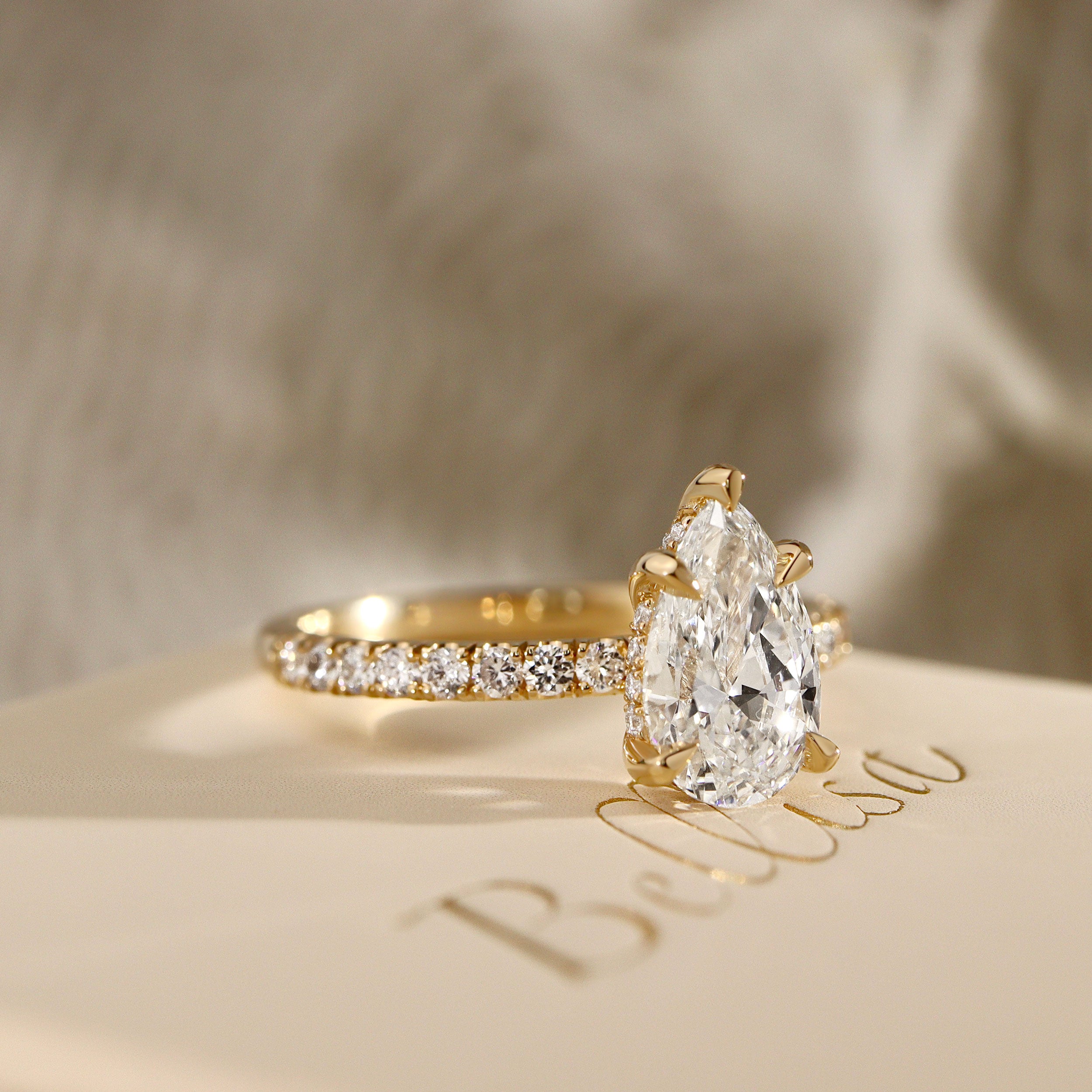 Laura Pear Cut Hidden Halo Engagement Ring, Moissanite/Lab Grown Diamond