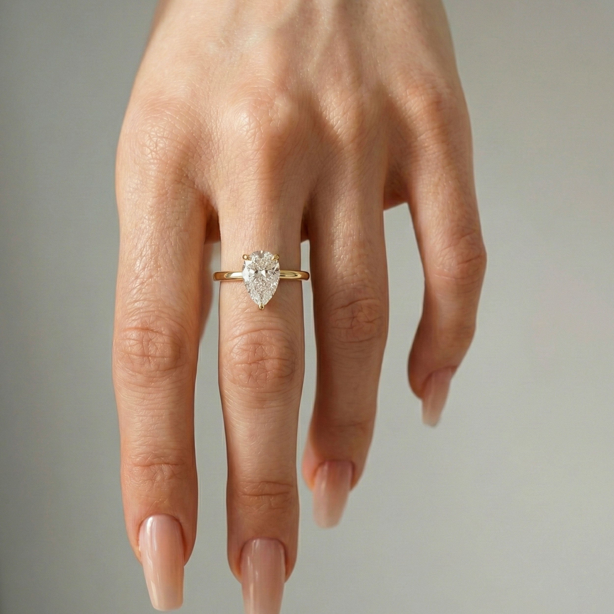 Chloe Pear Hidden Halo Solitaire Engagement Ring, Moissanite/Lab Grown Diamond