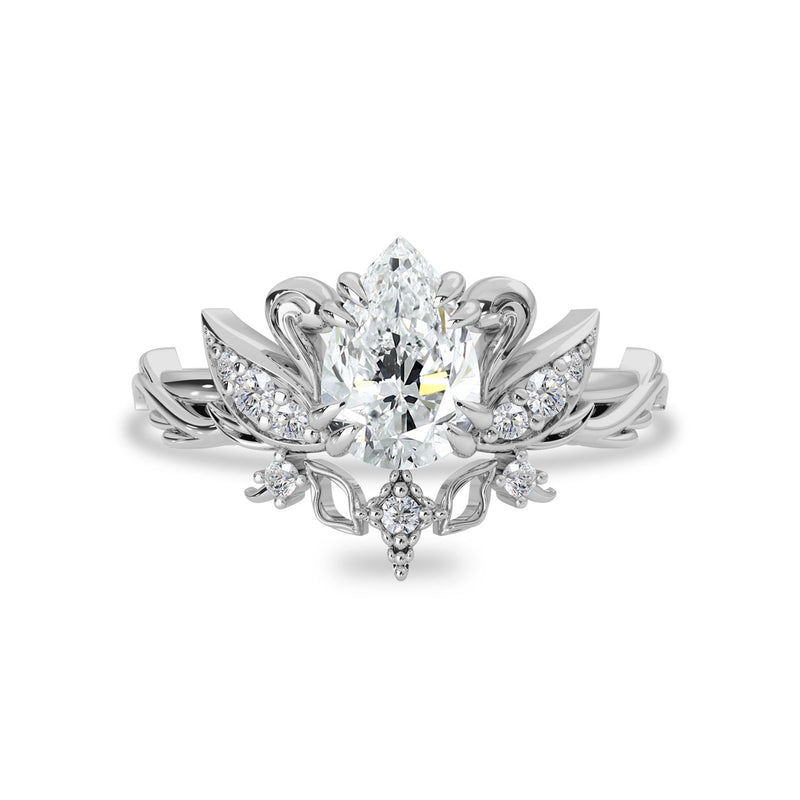 Pear Love Swan Engagement Ring, Pear Cut With Celestial Star