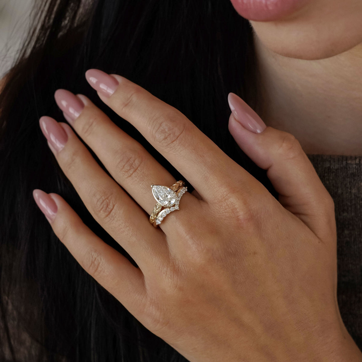 Florienne Pear Tulip Cathedral Engagement Ring