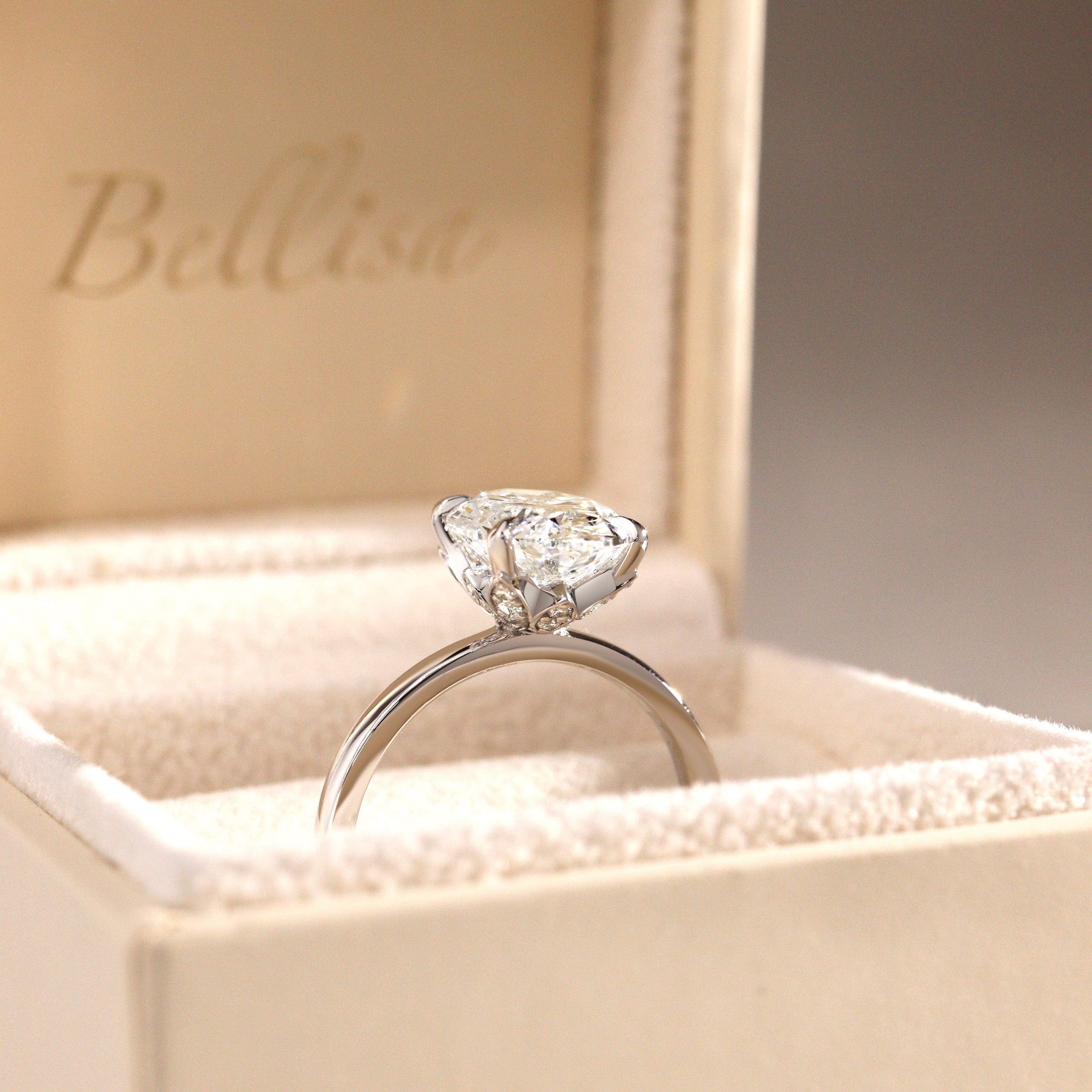 The Petal Oval Hidden Halo Solitaire Engagement Ring, Moissanite/Lab Grown Diamond