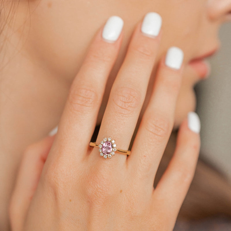 Stunning Belle Pink Tourmaline Halo Engagement Ring