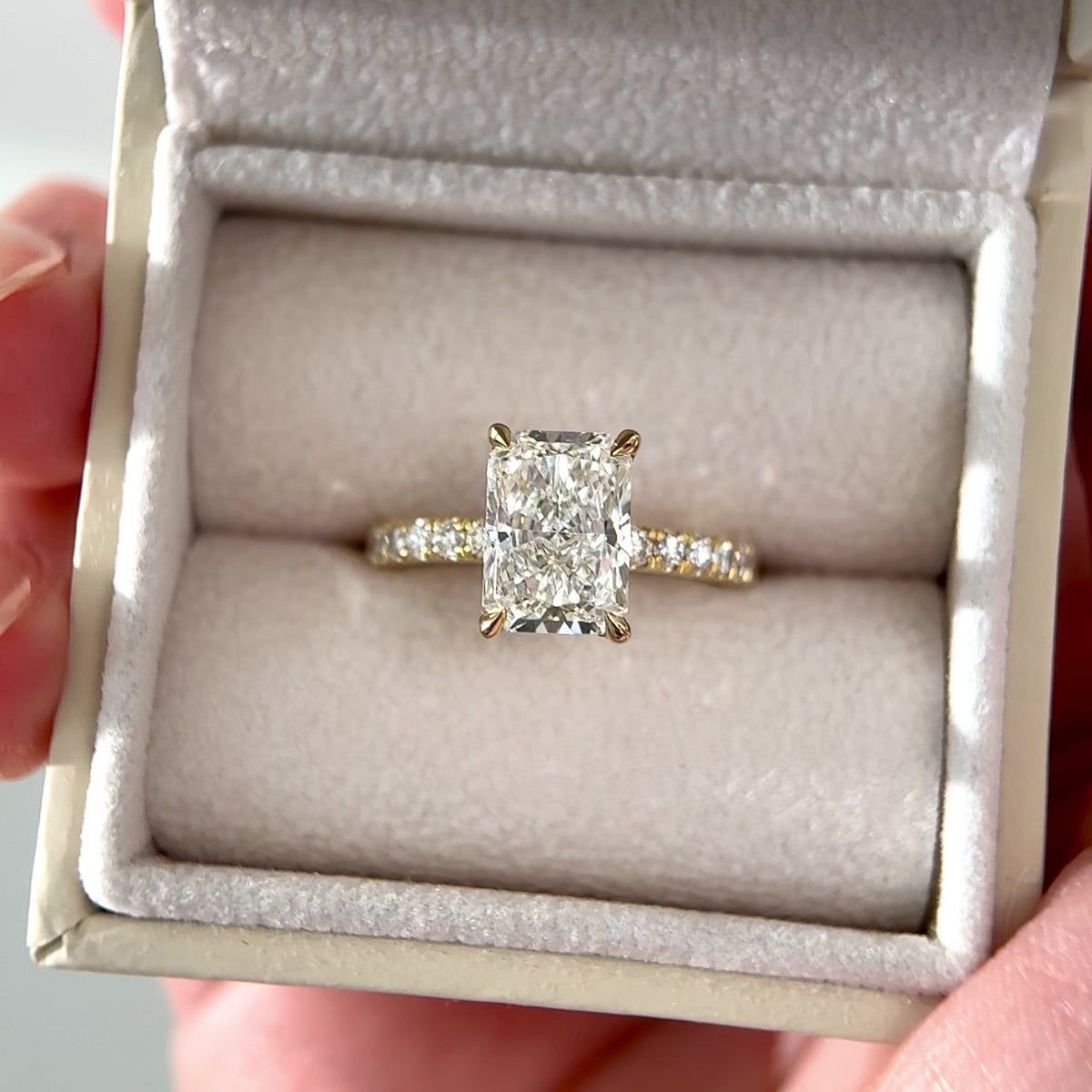 radiant cut diamond pave engagement ring