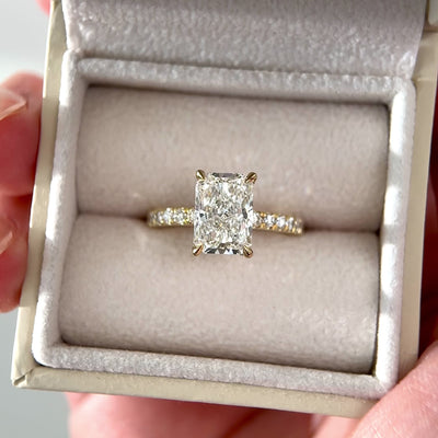 radiant cut diamond pave engagement ring
