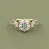 Ariel Three Stone Engagement Ring No.2, Round Brilliant With Accent