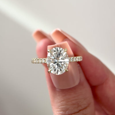 10x8mm oval moissanite hidden halo engagement ring