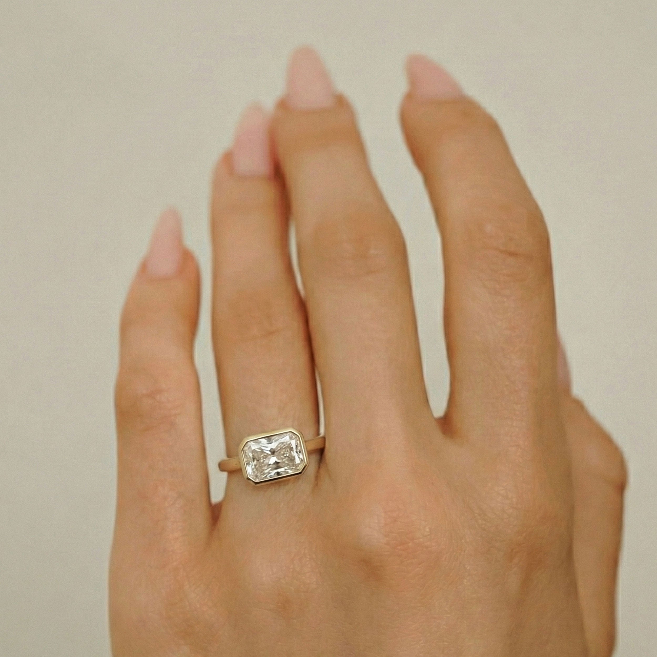 Carmen Radiant East-West Bezel Engagement Ring, Moissanite/Lab Diamond