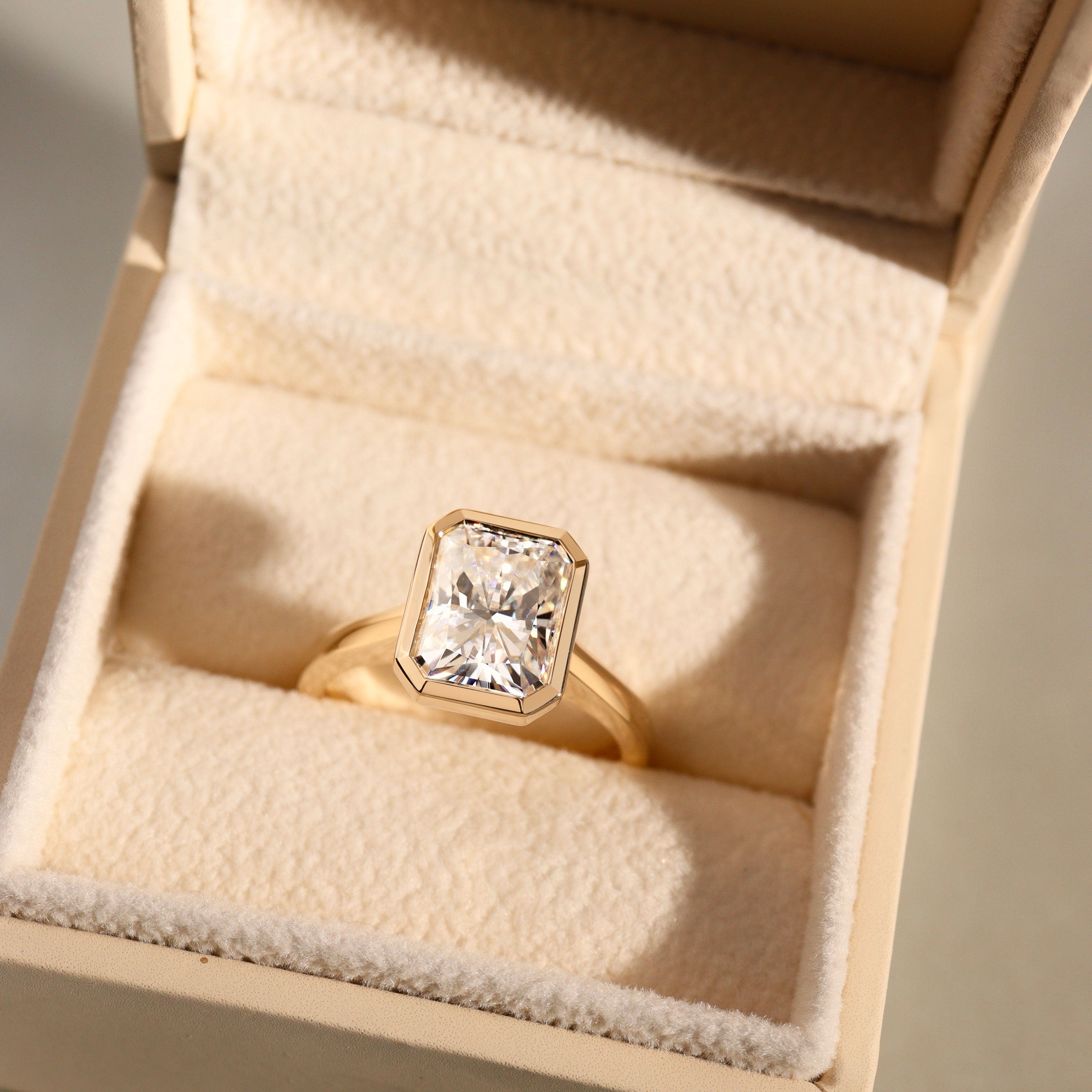 Carmen Radiant Full Bezel Engagement Ring, Moissanite/Lab Diamond