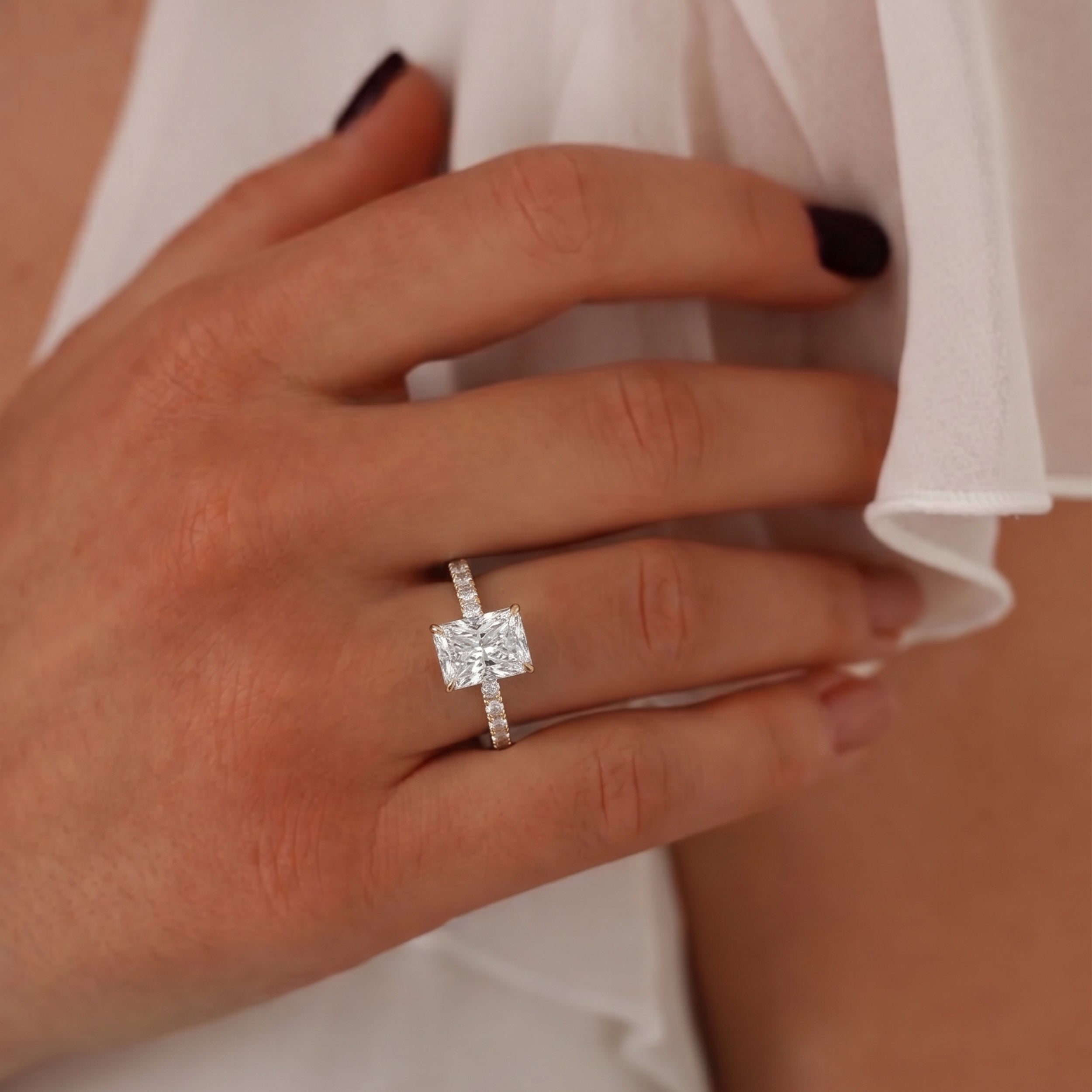 Kamila Radiant Cut Pavé Crown Hidden Halo Engagement Ring