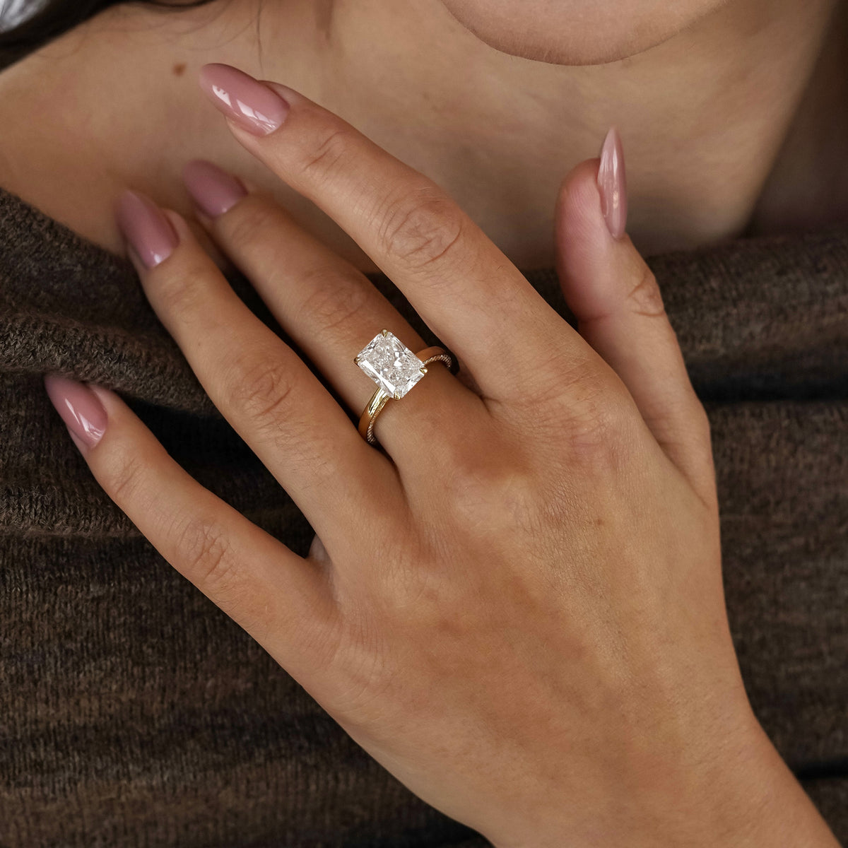Serelle Radiant Cut Raised Hidden Halo Engagement Ring