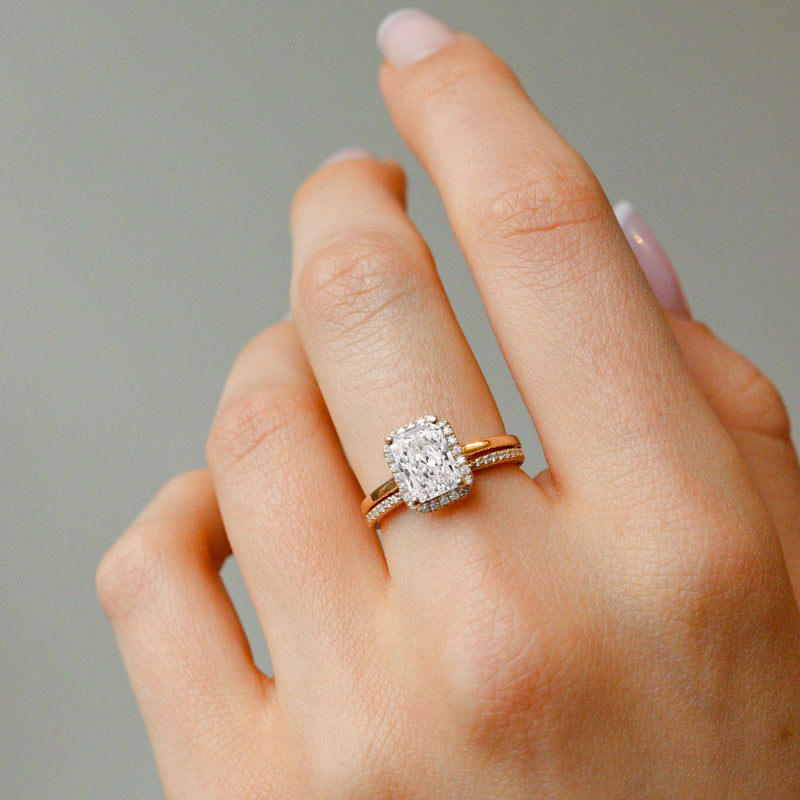 Isla Halo Engagement Ring, Radiant Cut With Cathedral