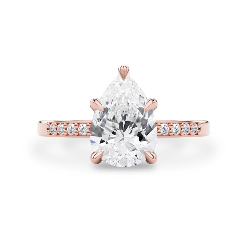 Brynlee 5 Claw Pear Engagement Ring, Solitaire with Pave