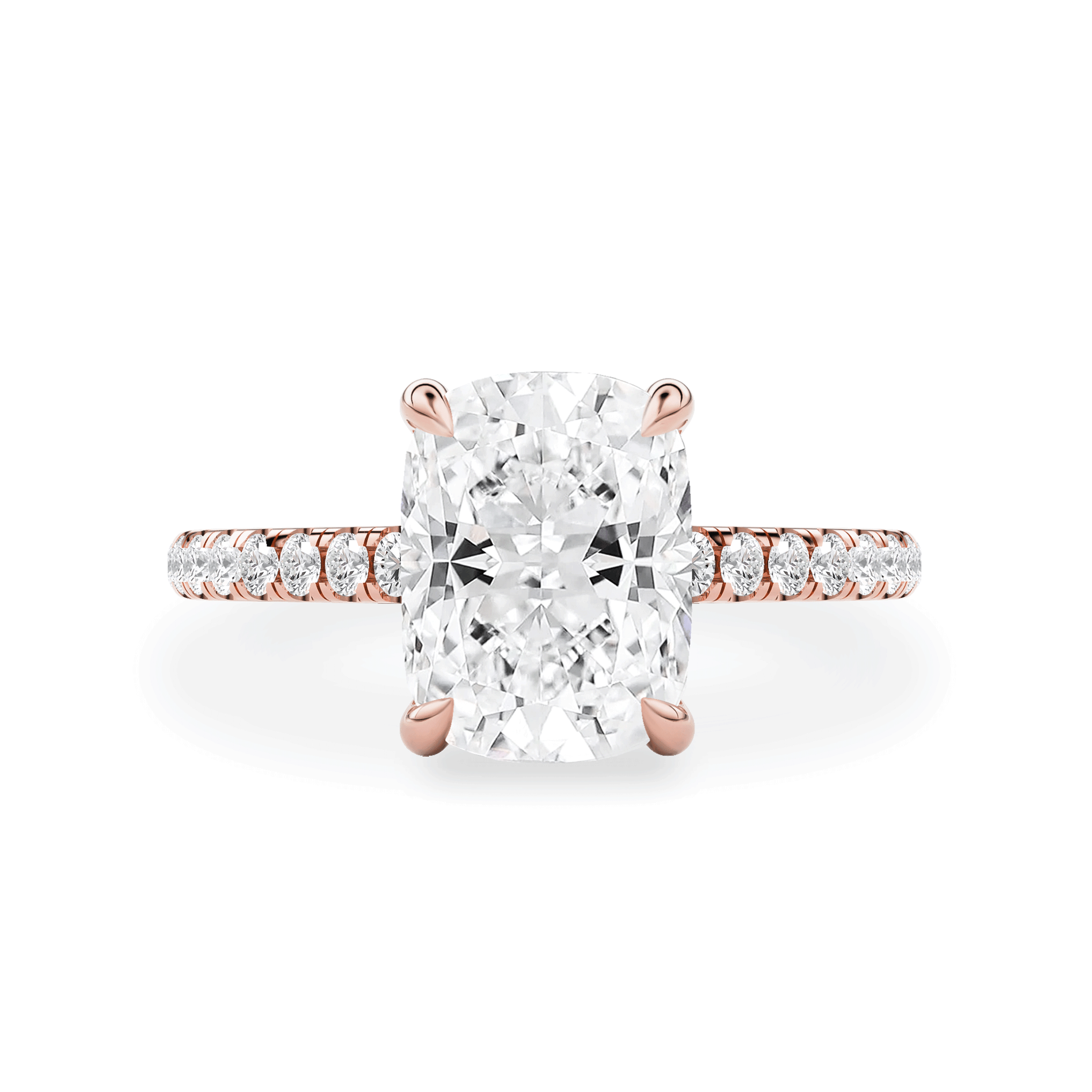 Riley Elongated Cushion Hidden Halo Engagement Ring, Cathedral w/ Pavé Band
