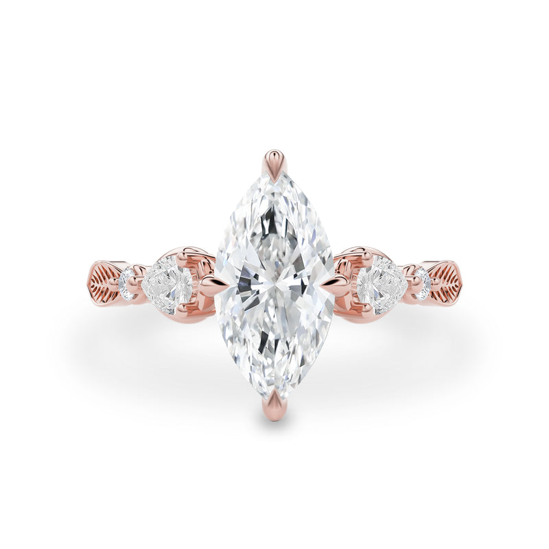 Madison Marquise Art Deco Leaf Engagement Ring, Compass Set