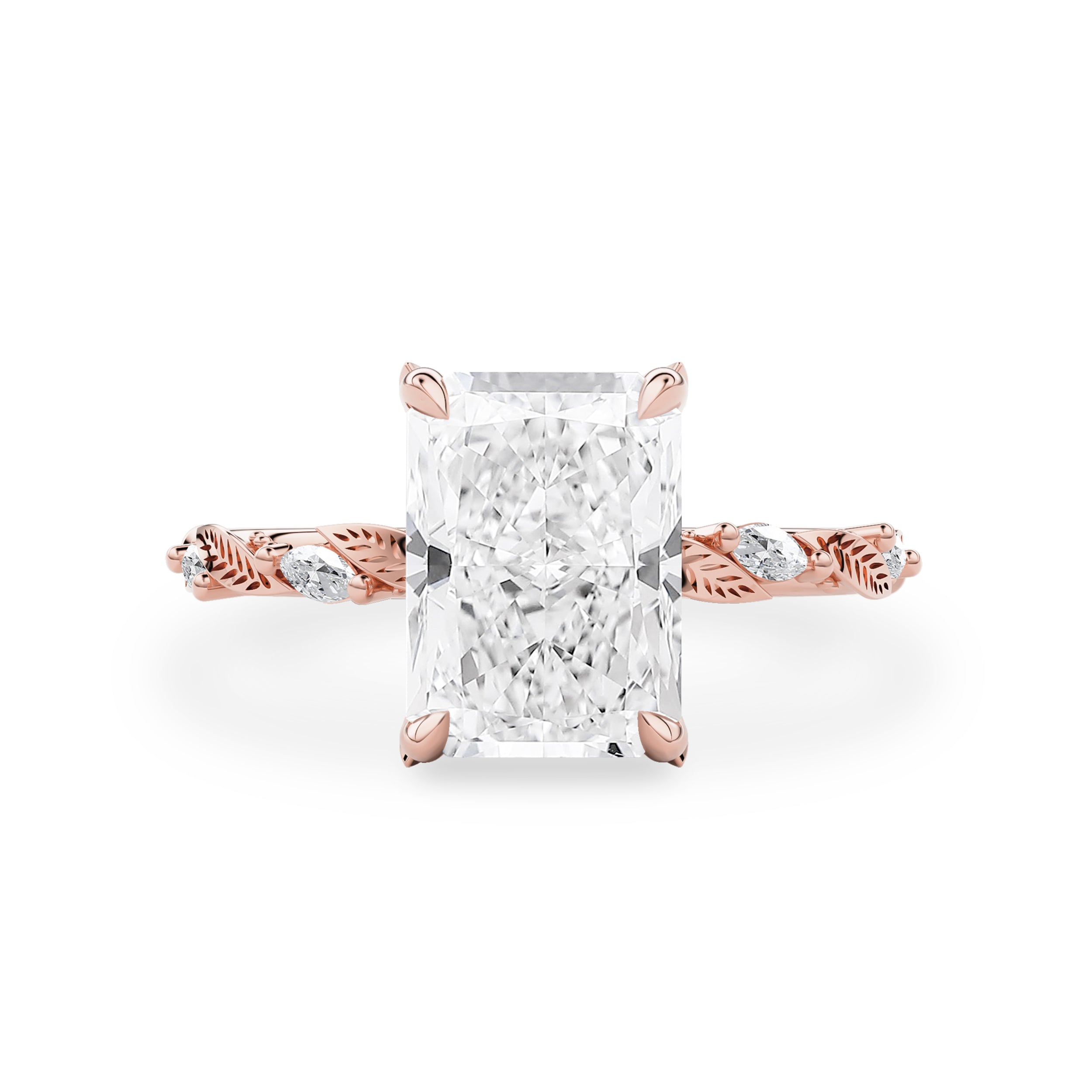 Brooke Radiant Leaf Prong Hidden Halo Engagement Ring, Marquise Leaf Band