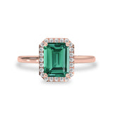 Eva Lab Emerald Halo Cathedral Engagement Ring, Emerald Cut