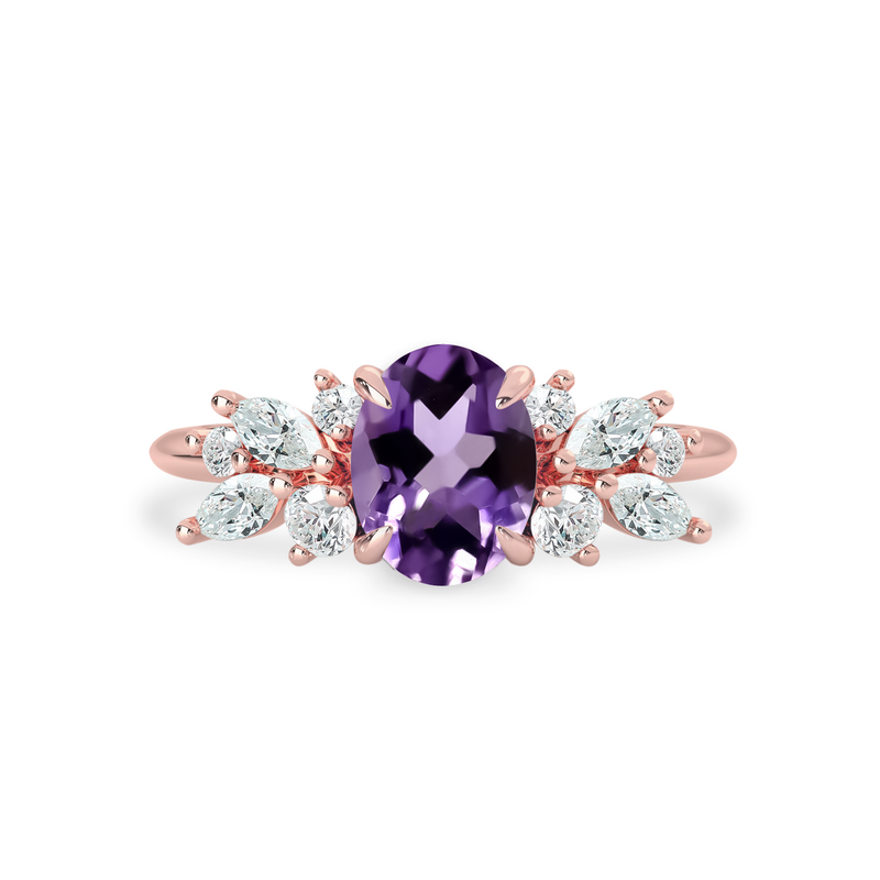 Oval Amethyst Anna's Dream Cluster Engagement Ring, Oval Brilliant With Marquise