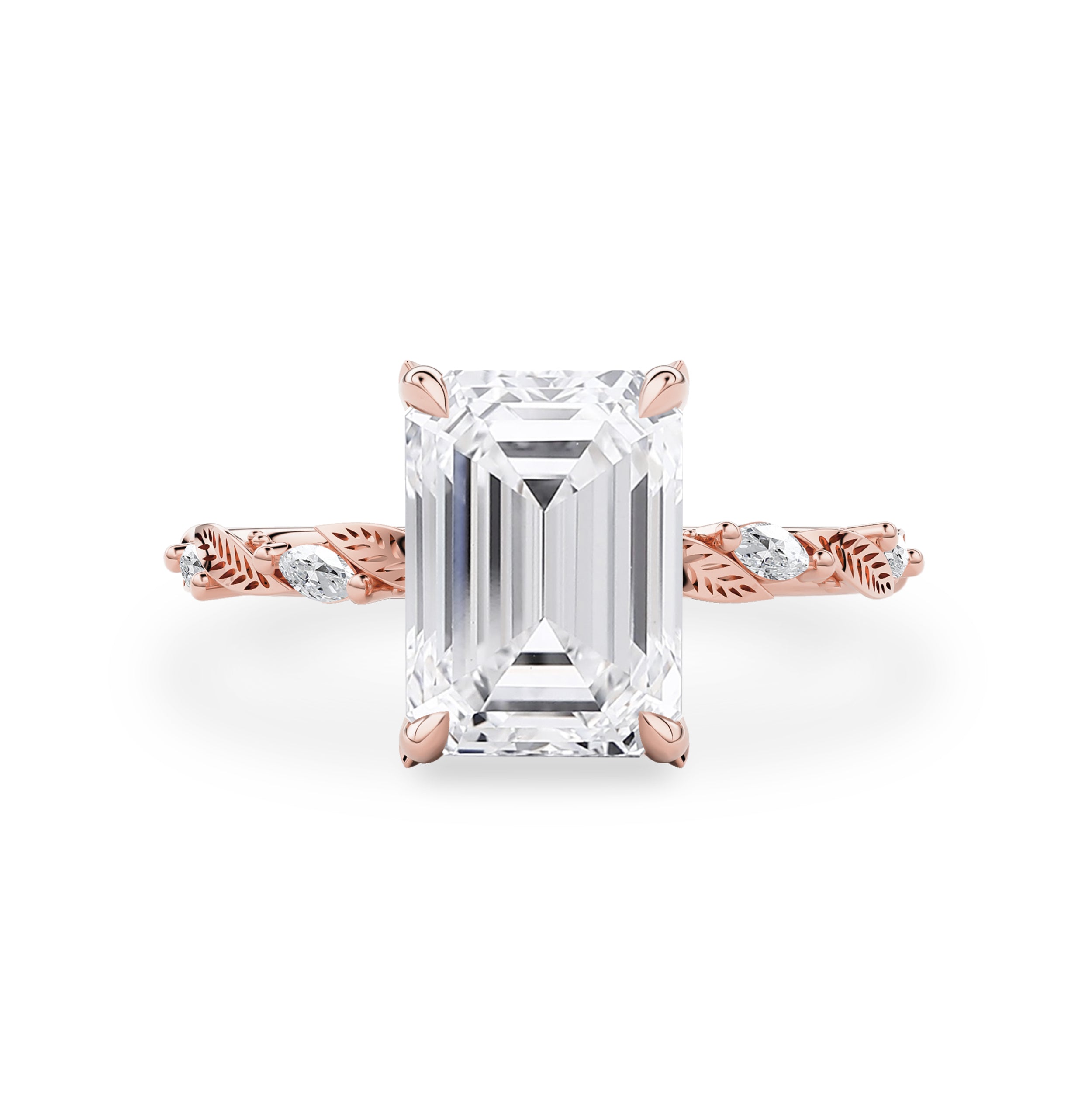 Brooke Emerald Leaf Prong Hidden Halo Engagement Ring, Marquise Leaf Band