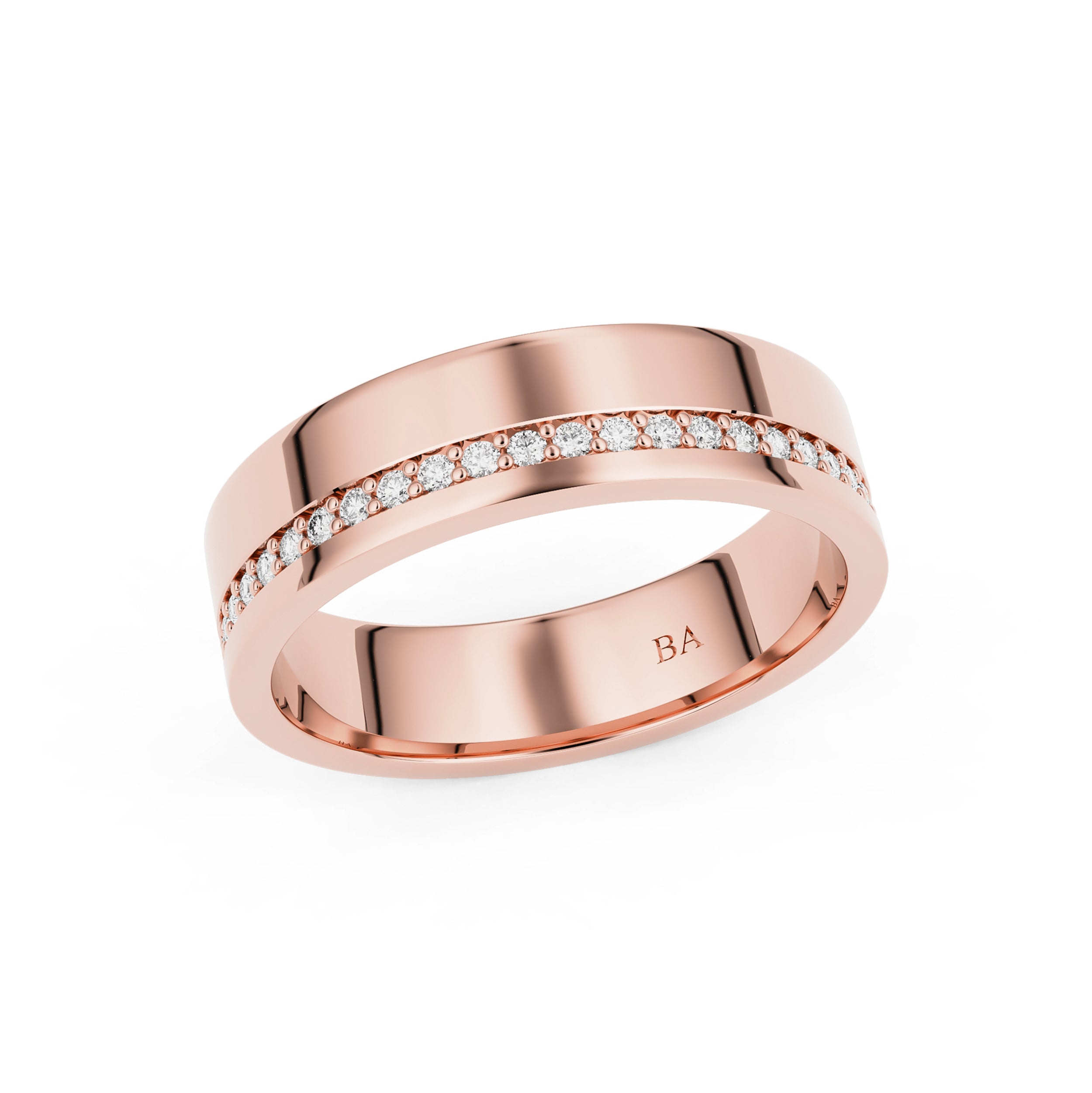 5.5mm Half Pavé Forever Wedding Band, 14k Gold