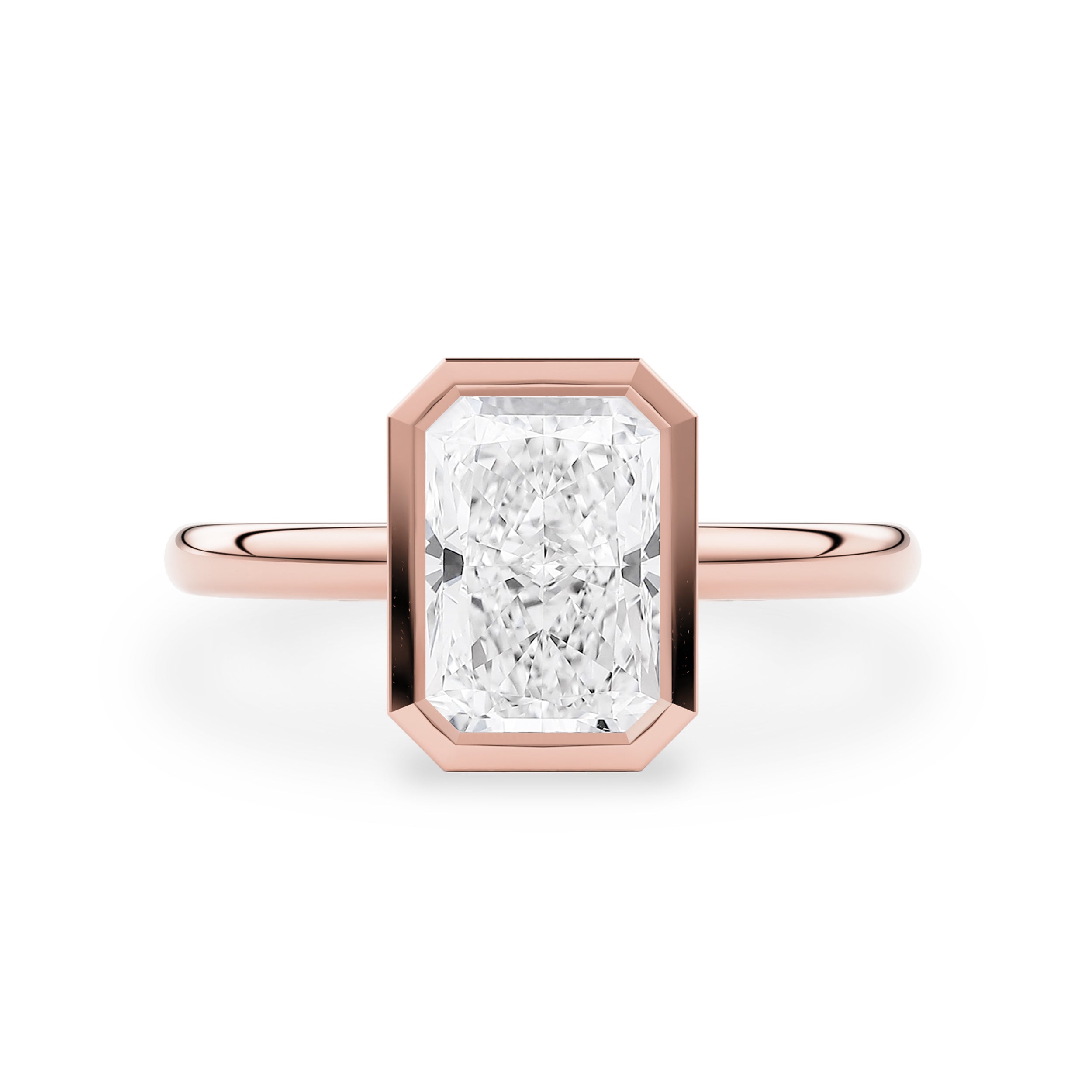 Elowen Radiant Bezel Solitaire Petal Gallery Engagement Ring