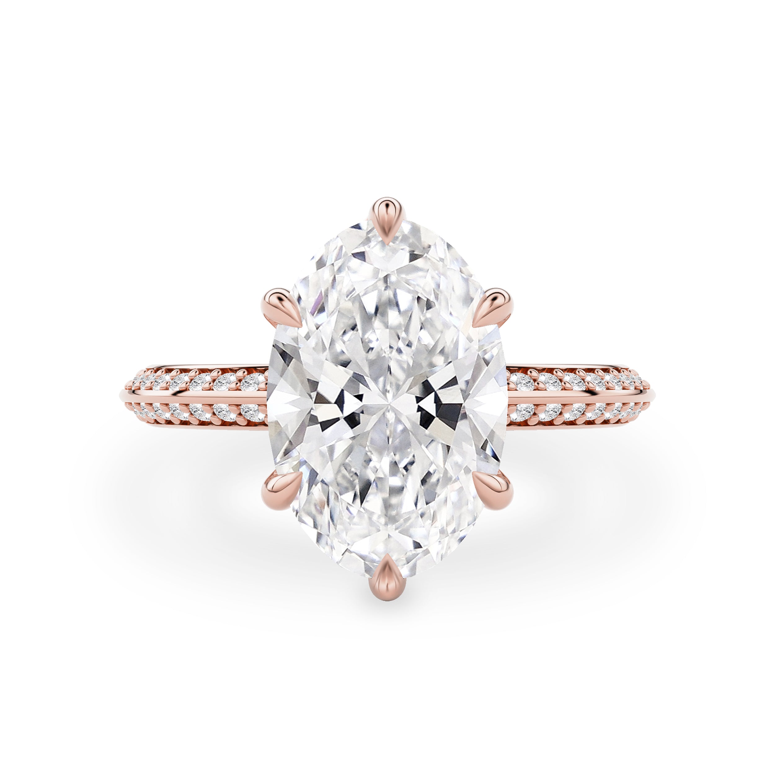 Lena Oval Cut Knife Edge Pavé Band Engagement Ring, Moissanite/Lab Grown Diamond