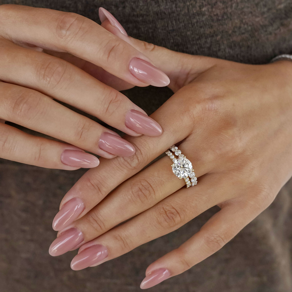 Amelia Round Brilliant Cut Hidden Halo Engagement Ring, High Set