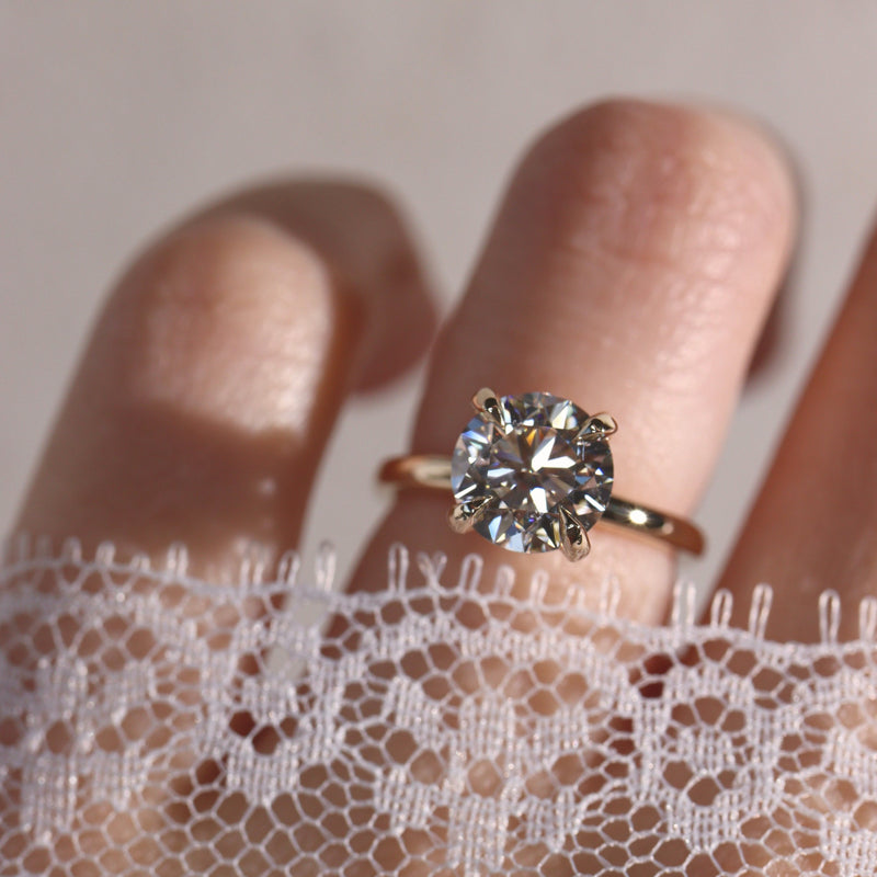 Round Ivy Hidden Halo Engagement Ring, Moissanite/Lab Grown Diamond