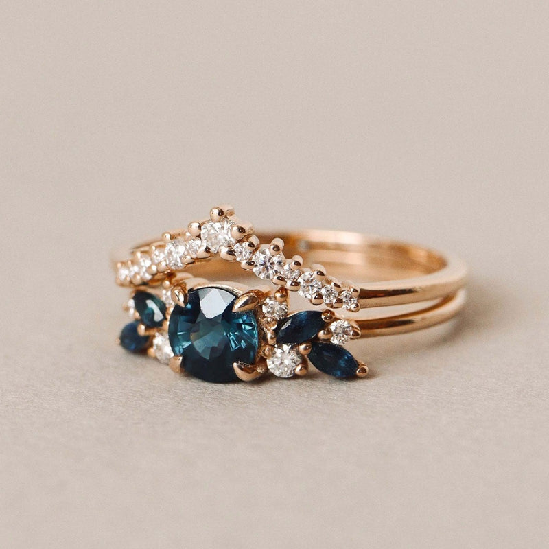 Unique sapphire cluster diamond engagement ring handmade in canada
