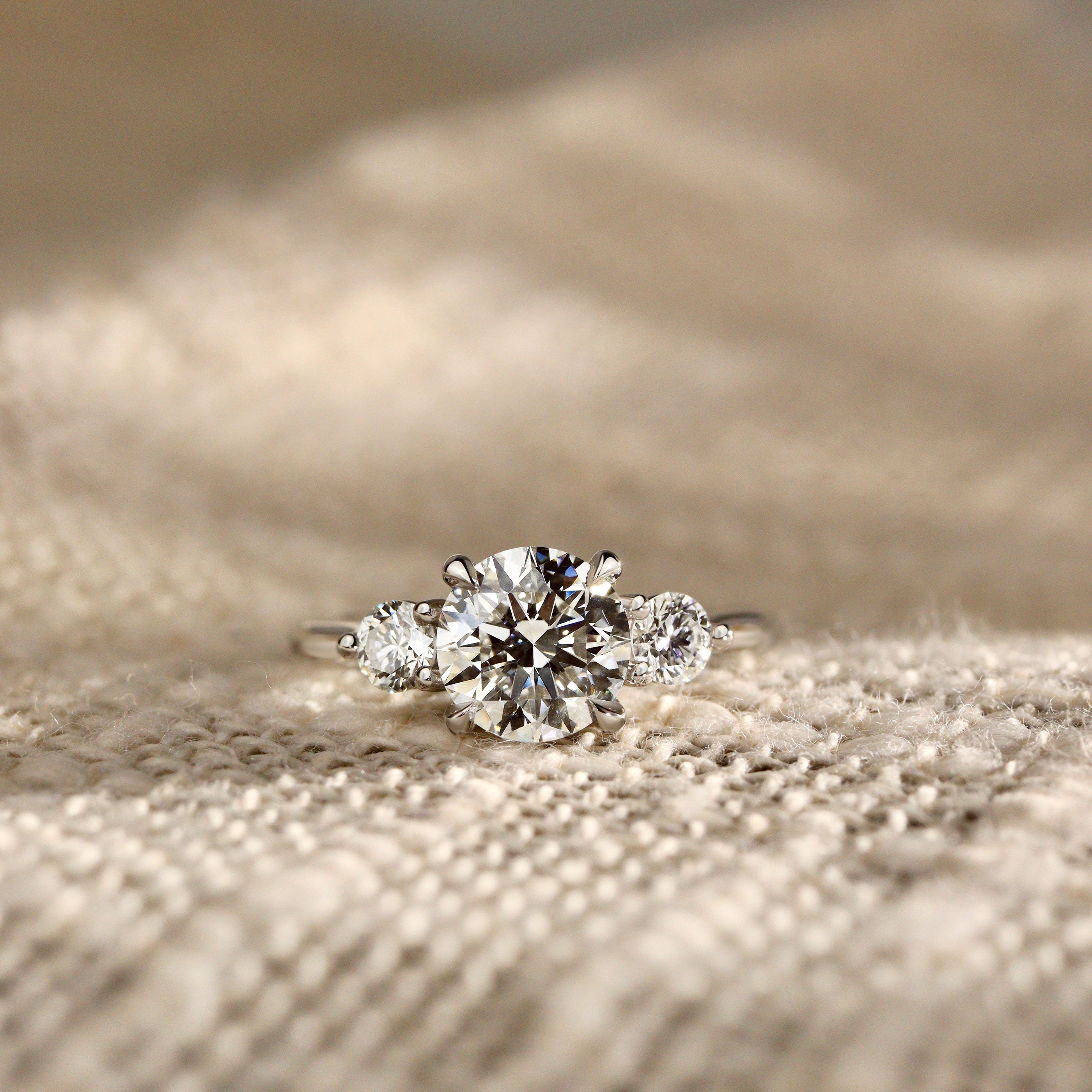 Sofia Round Brilliant Cut Three Stone Engagement Ring, Moissanite/Lab Grown Diamond