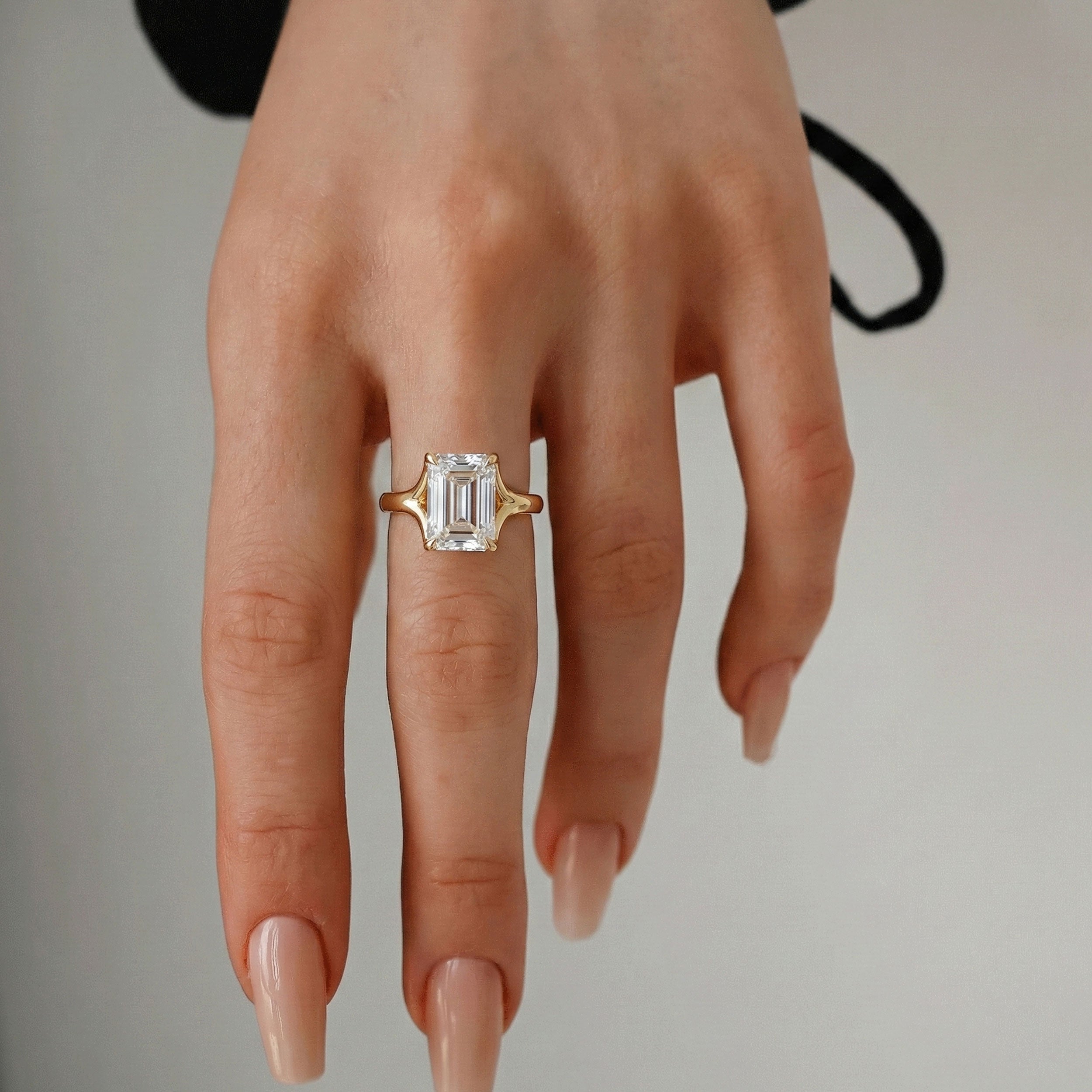 Juniper Emerald Trellis Solitaire Engagement Ring, Moissanite/Lab Grown Diamond