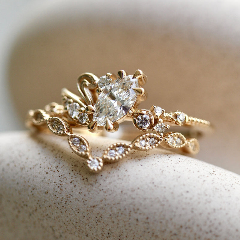 Marquise Love Swan Engagement Ring, Marquise Cut With Single Swan