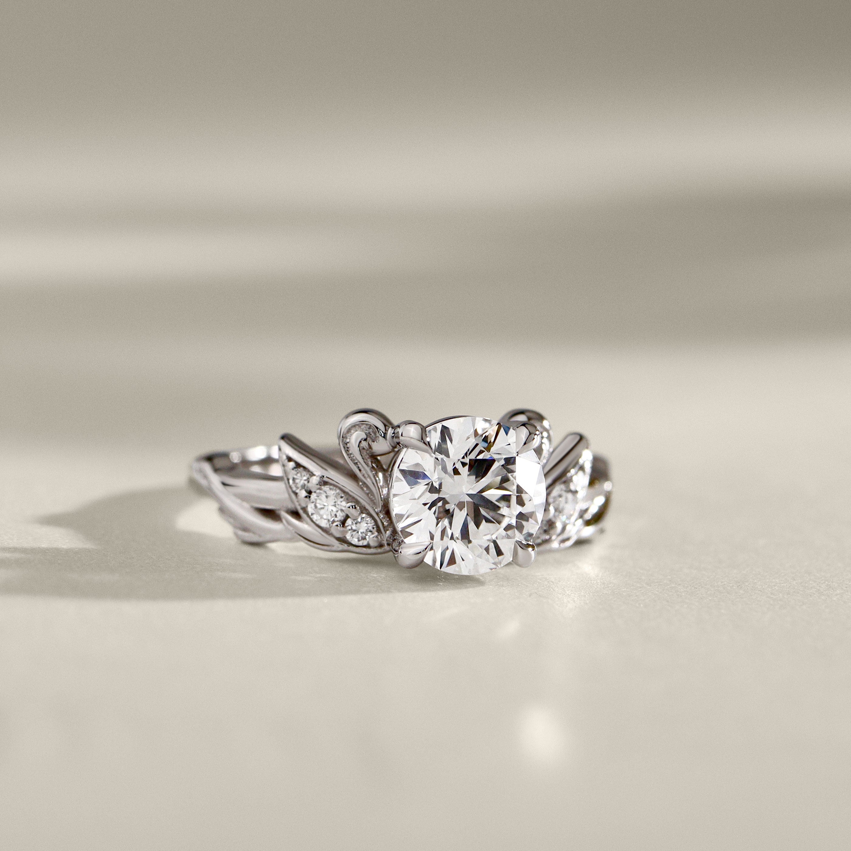 Round Love Swan Engagement Ring, Round Brilliant Cut
