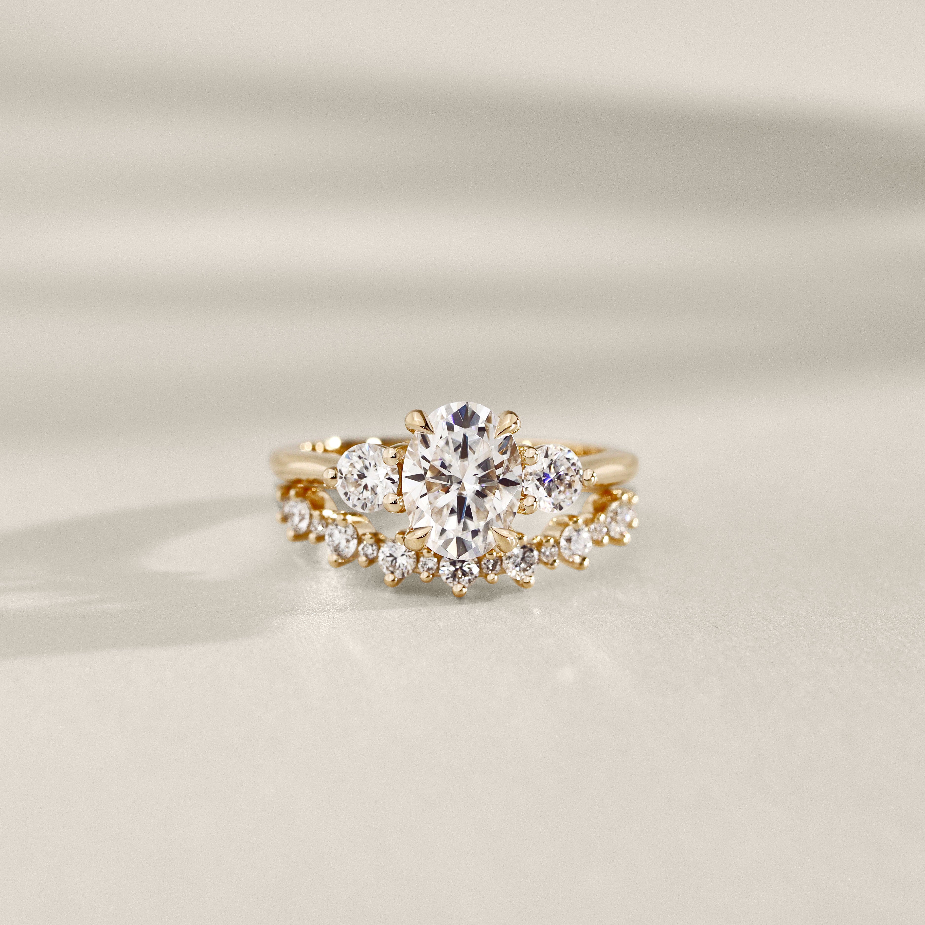 Olivia Three Stone Engagement Ring, Oval with Round Brilliant