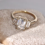 Evelyn Emerald Cut Three Stone Engagement Ring, Low Set