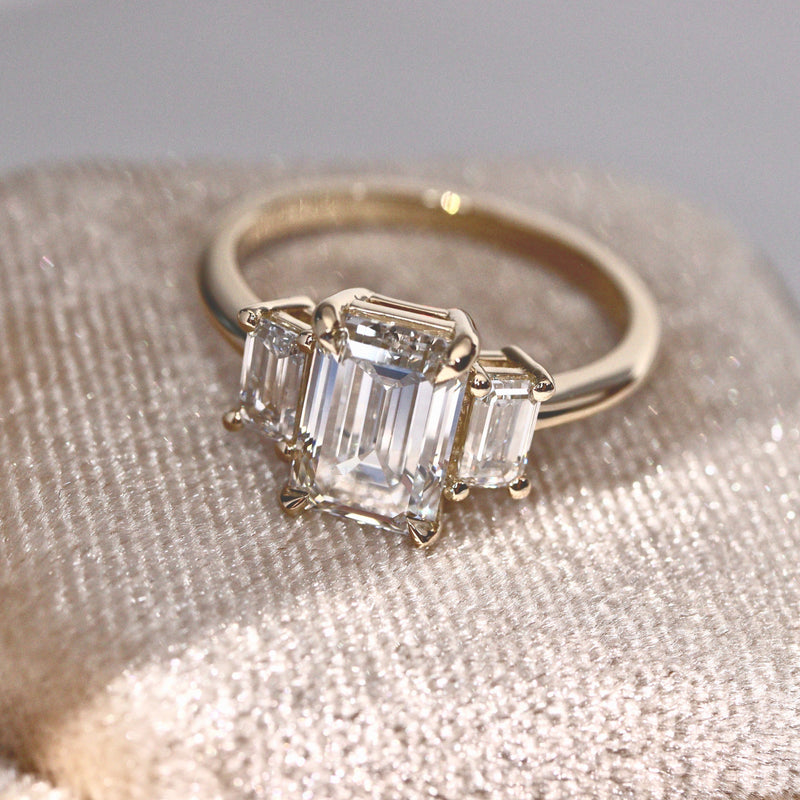 Evelyn Emerald Cut Three Stone Engagement Ring, Low Set