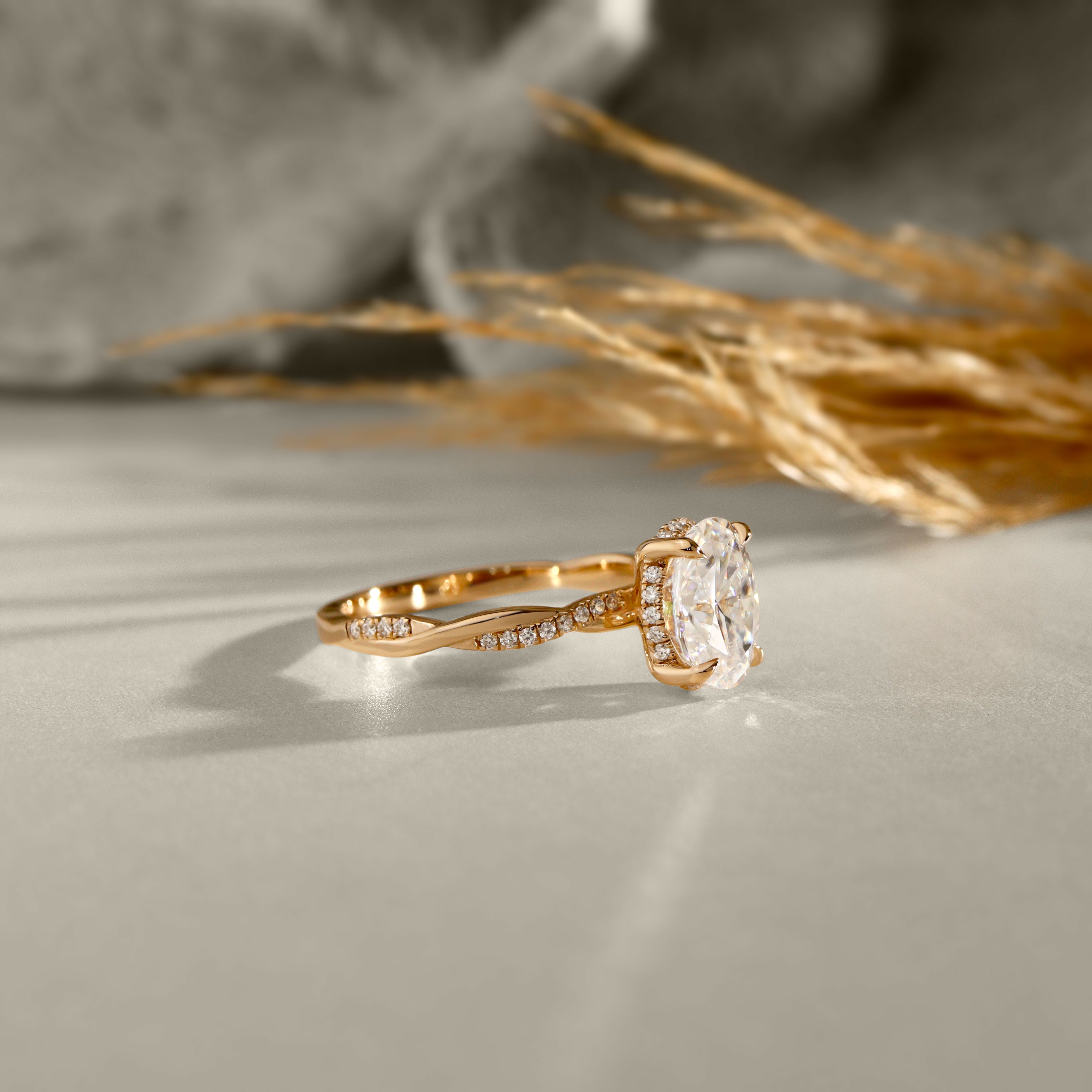 Julia Oval Hidden Halo Twist Band Engagement Ring, High Set